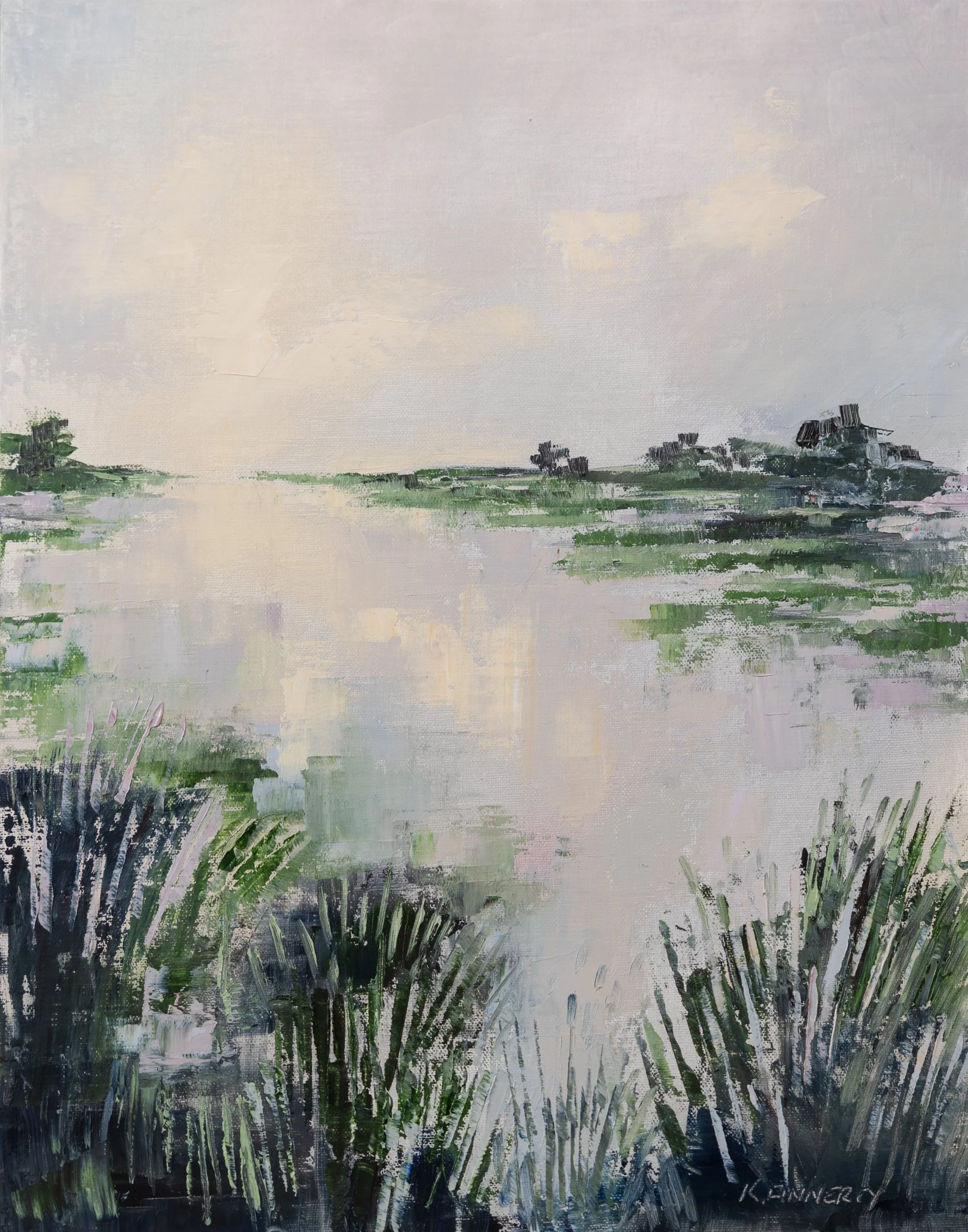 Impressionist Abstract Meadow Marsh Oil Painting