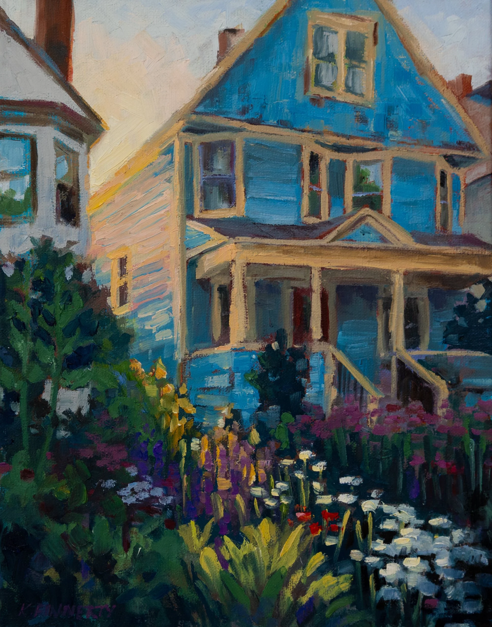 Blue House with Garden Oil Painting