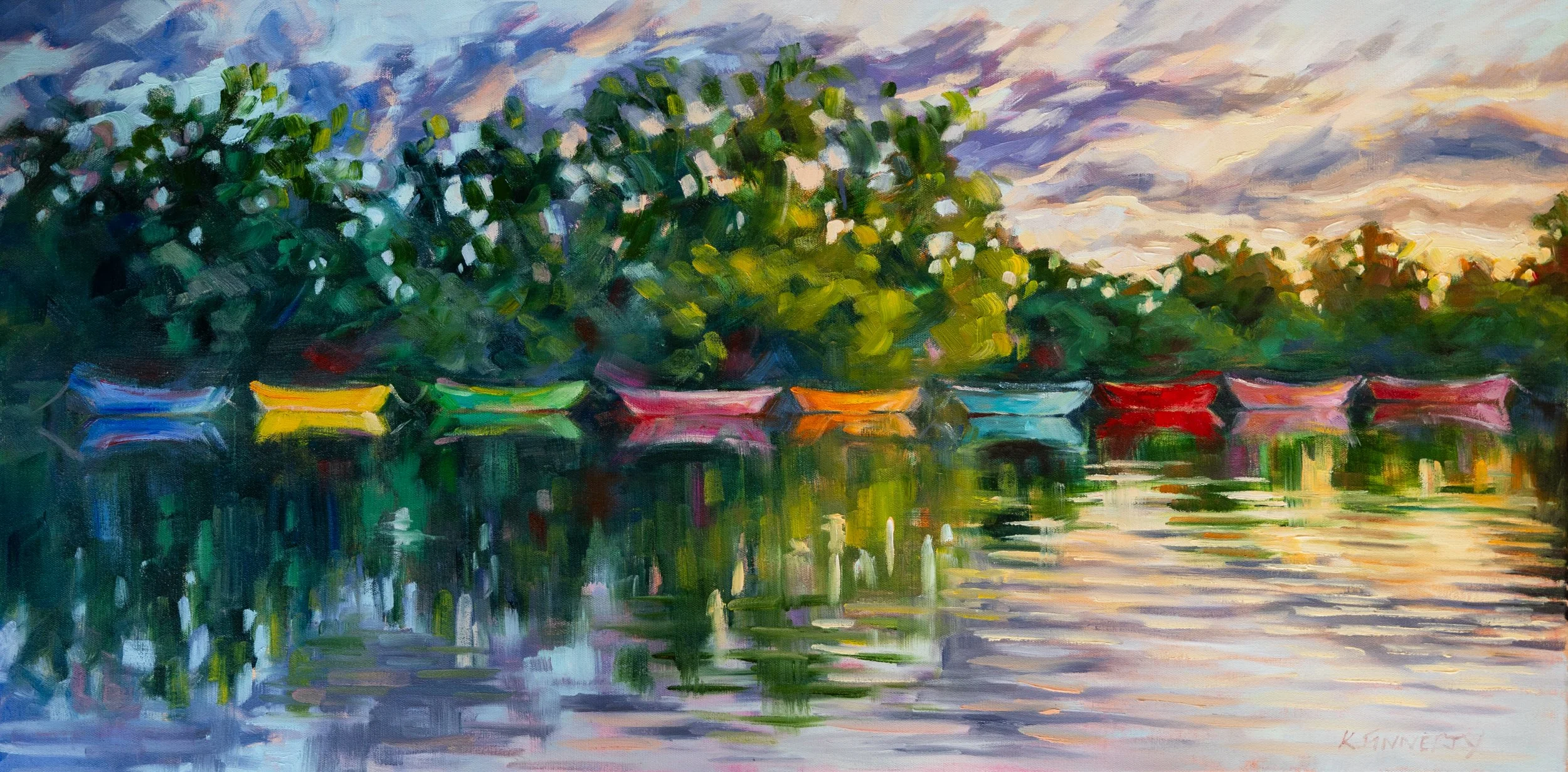 Impressionist Oil Painting of Rainbow Boats at Delaware Park