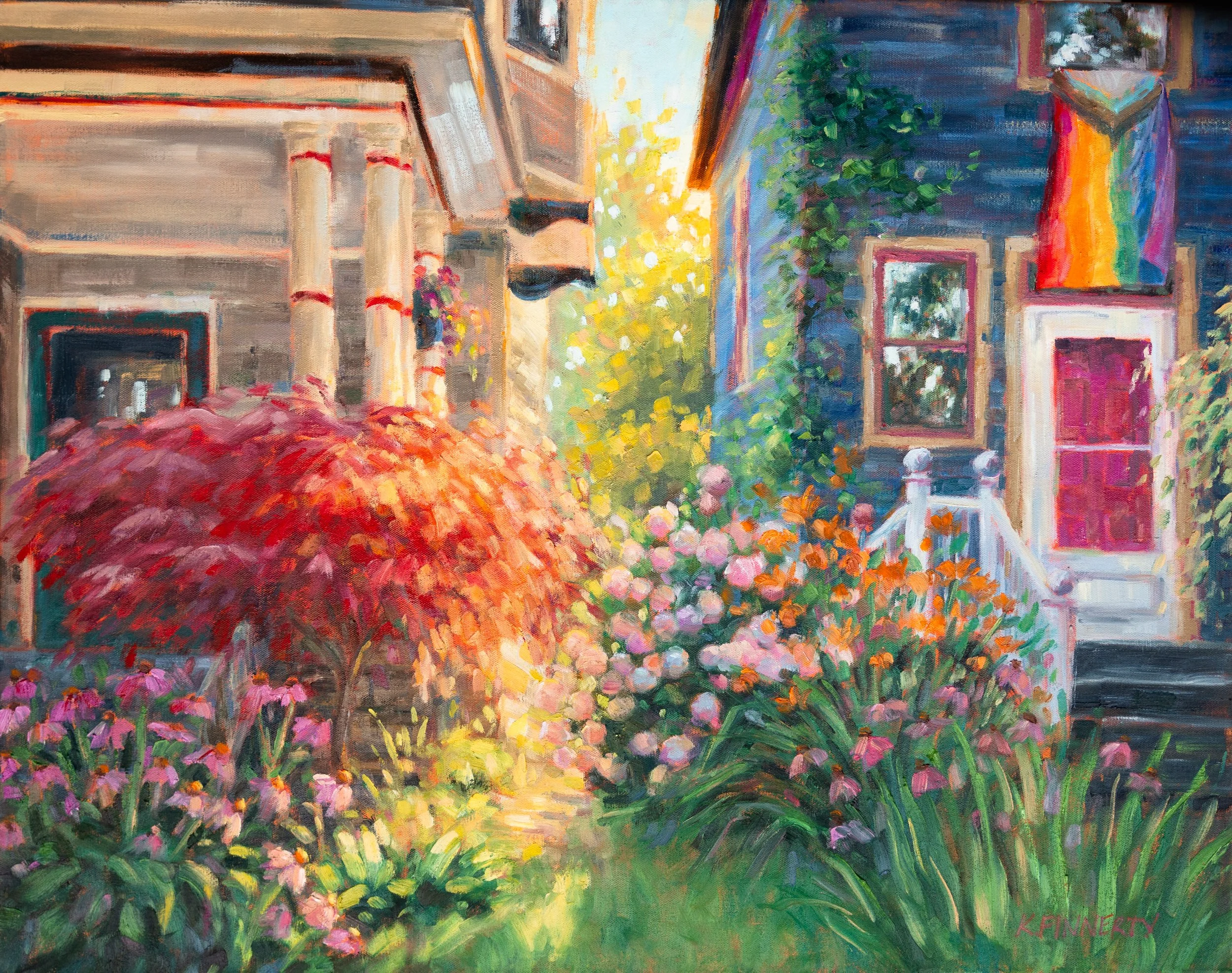 Impressionist Oil Painting of Colorful Homes Summertime Elmwood Village