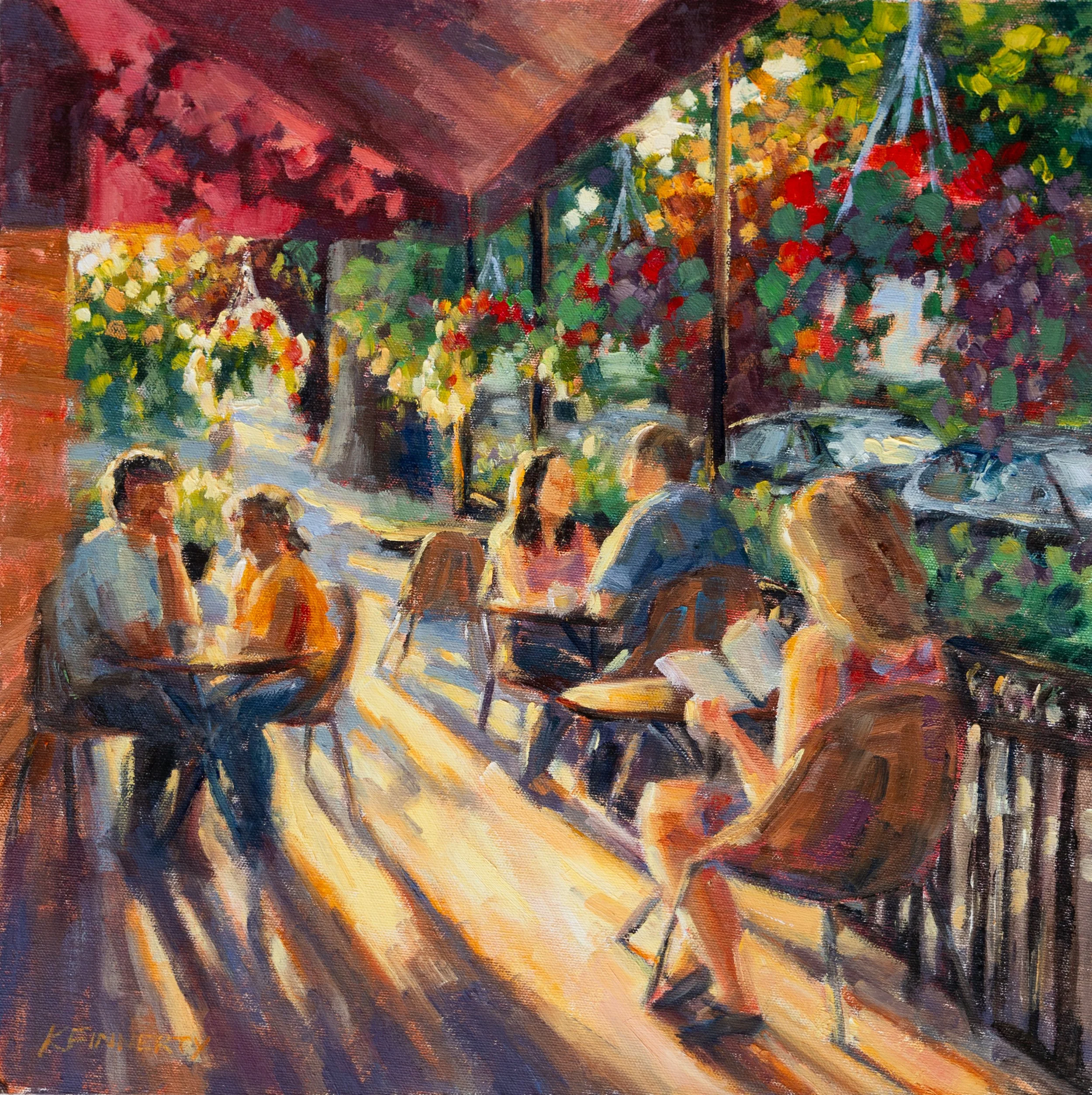 Impressionist Oil Painting of Spot Coffee Cafe Patio