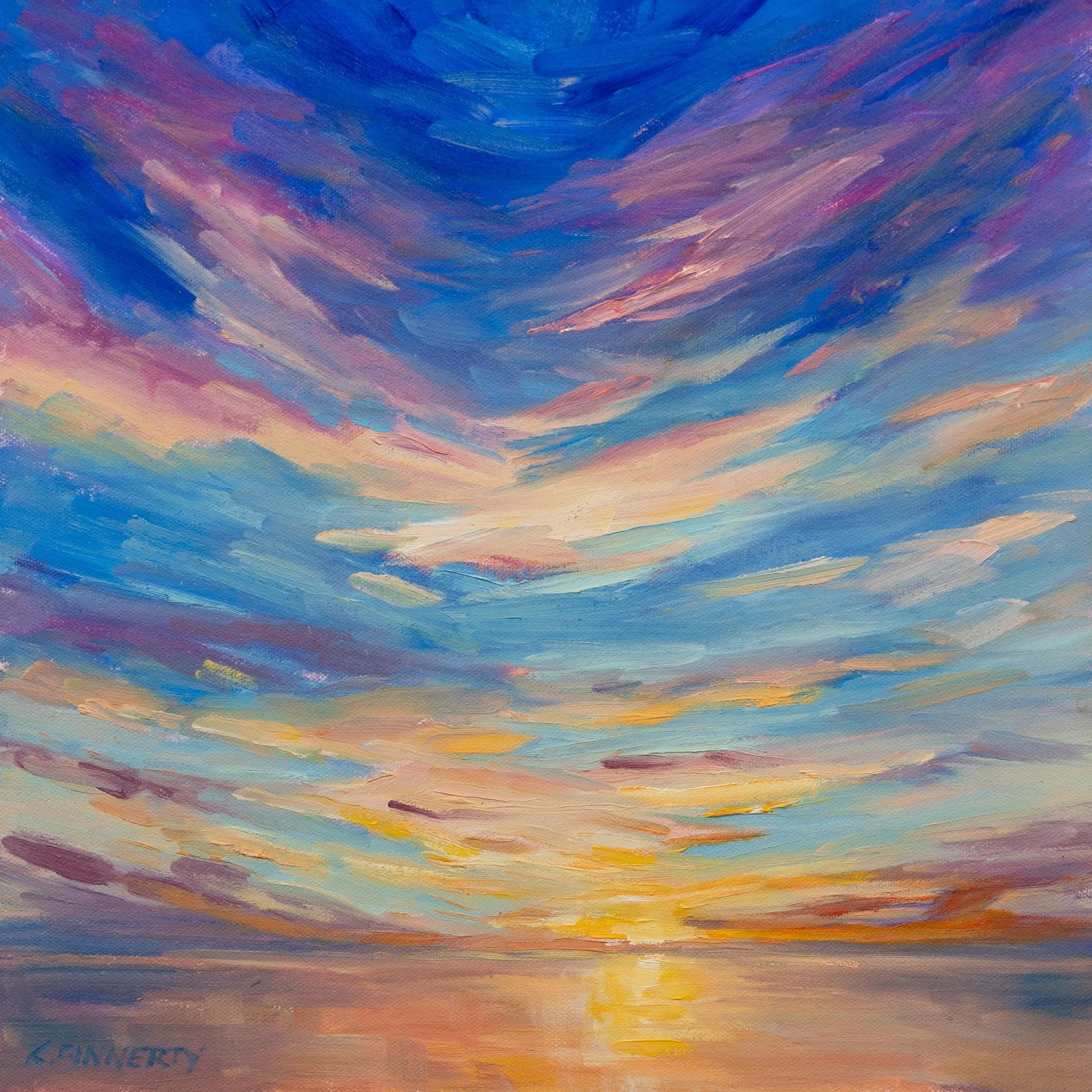 Impressionist oil painting of sunrise over water
