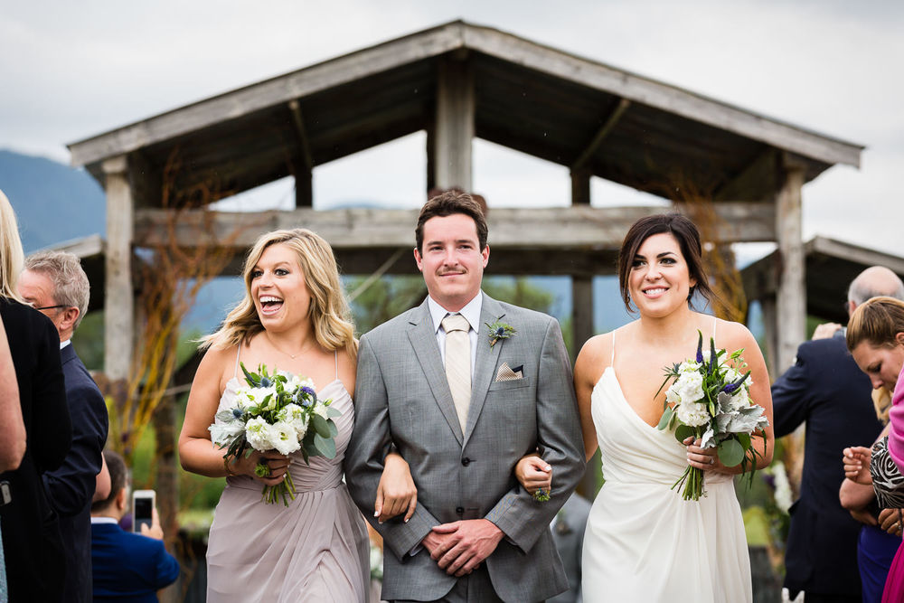 bozeman-hart-ranch-wedding-two-bridesmaids-one-groomsman-recessional.jpg