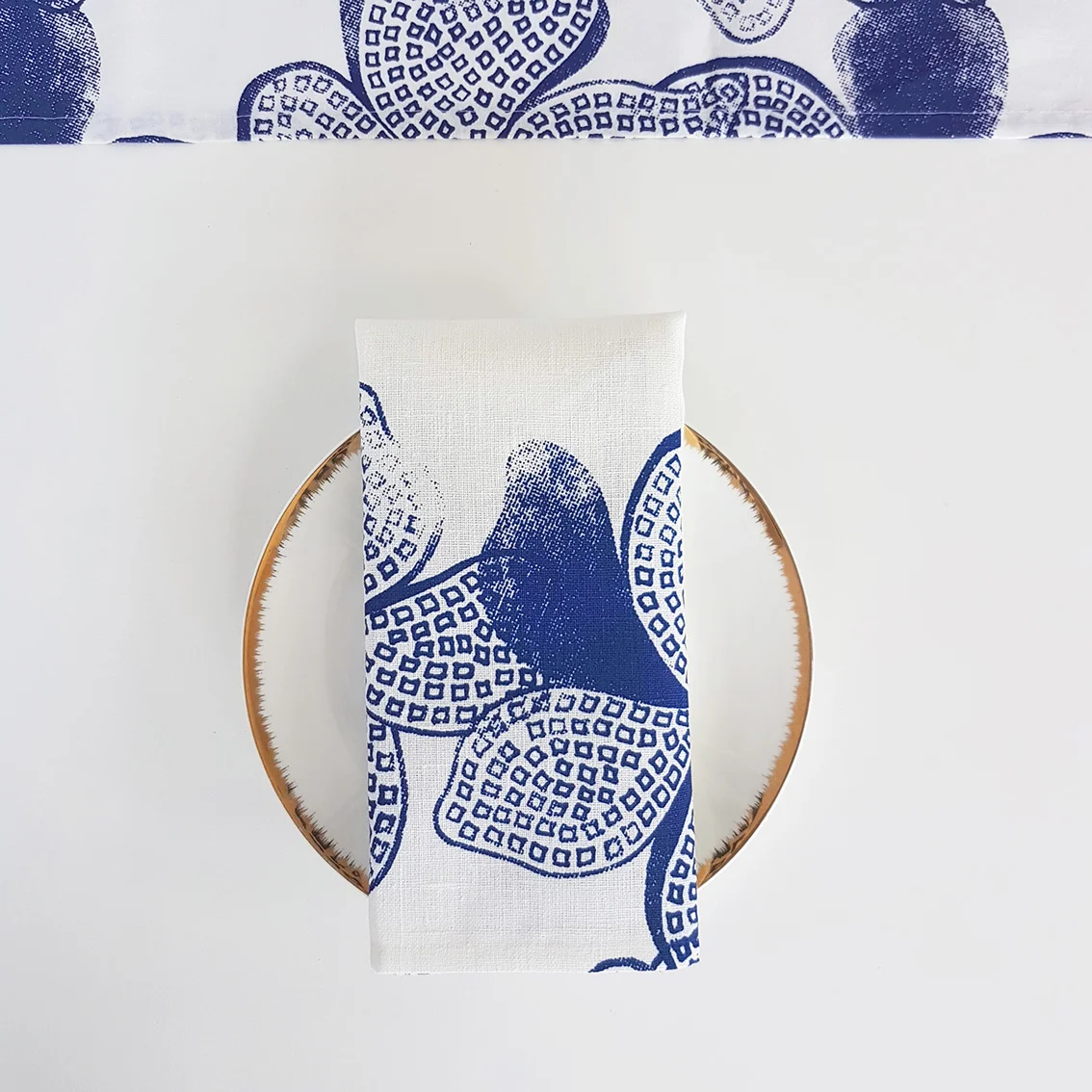 YOU ARE BRAVE textiles Blue Hibiscus NAPKINS Wht-Ryl STYLD SML.jpg
