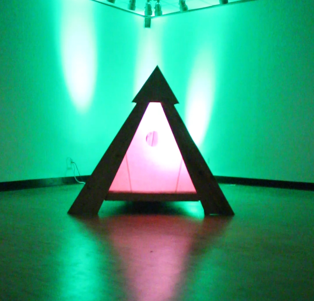 Anchorhold, mixed media: cedar, plywood, mulberry paper, led light cycle 