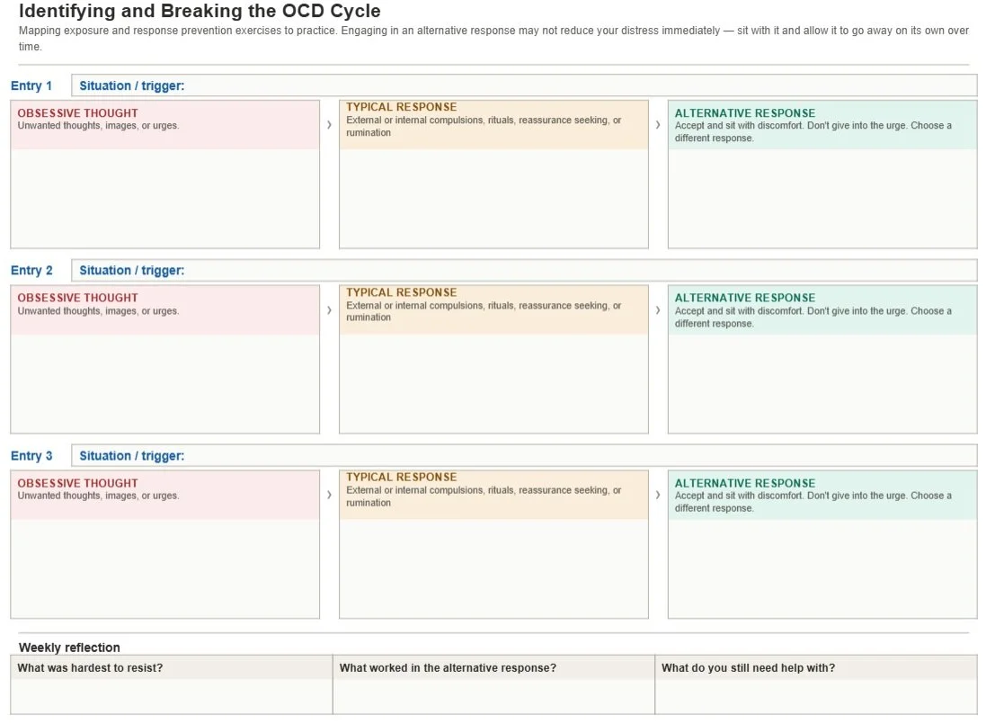 Worksheet for Obsessive Compulsive Disorder