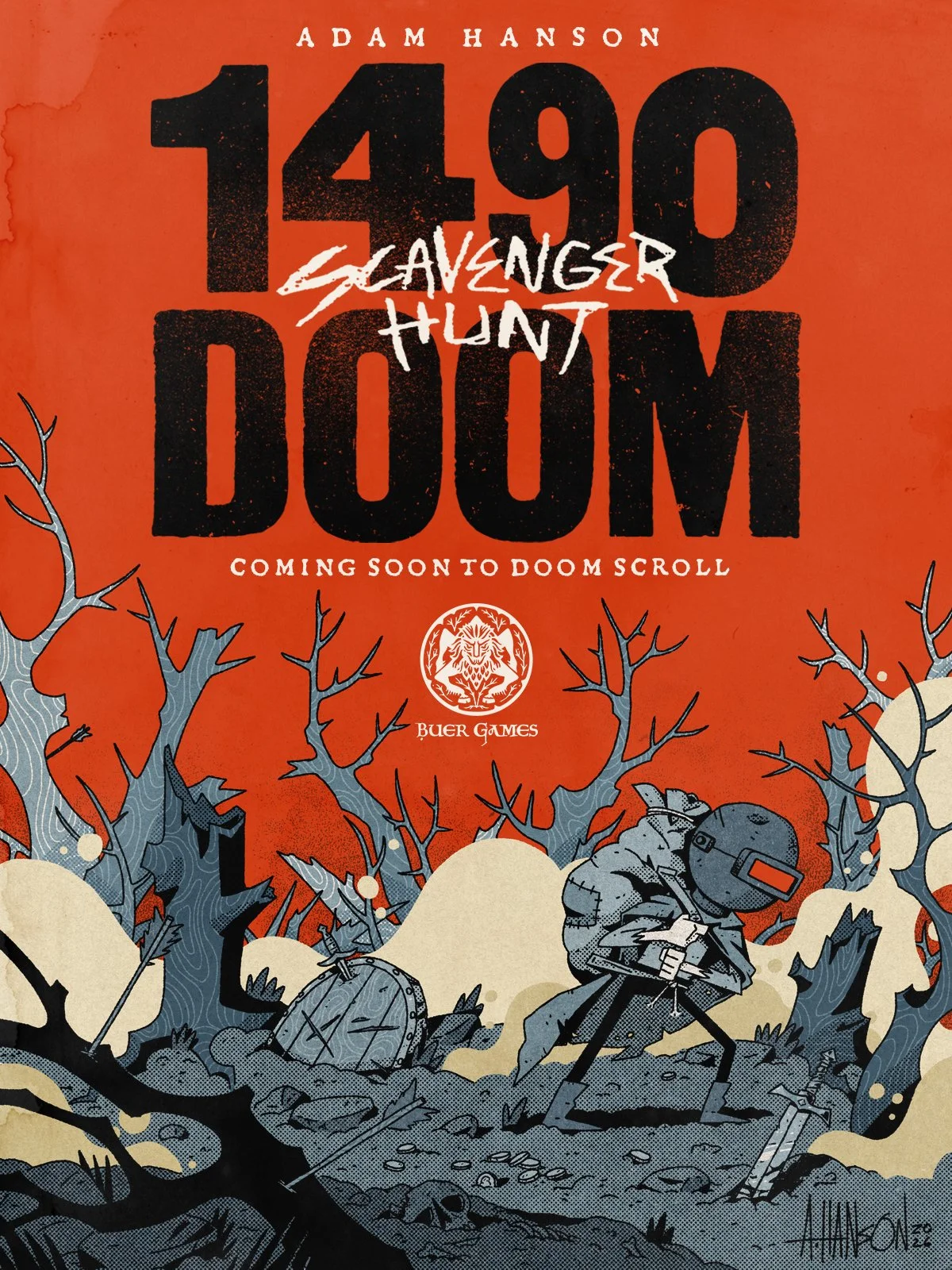 Absolutely thrilled to announce that, in collaboration with @buergames, I'll be writing and drawing an original @1490doom comic called 1490 DOOM: SCAVENGER HUNT.

The story will follow Rowland, a lone but resourceful scavenger, on the run after getti