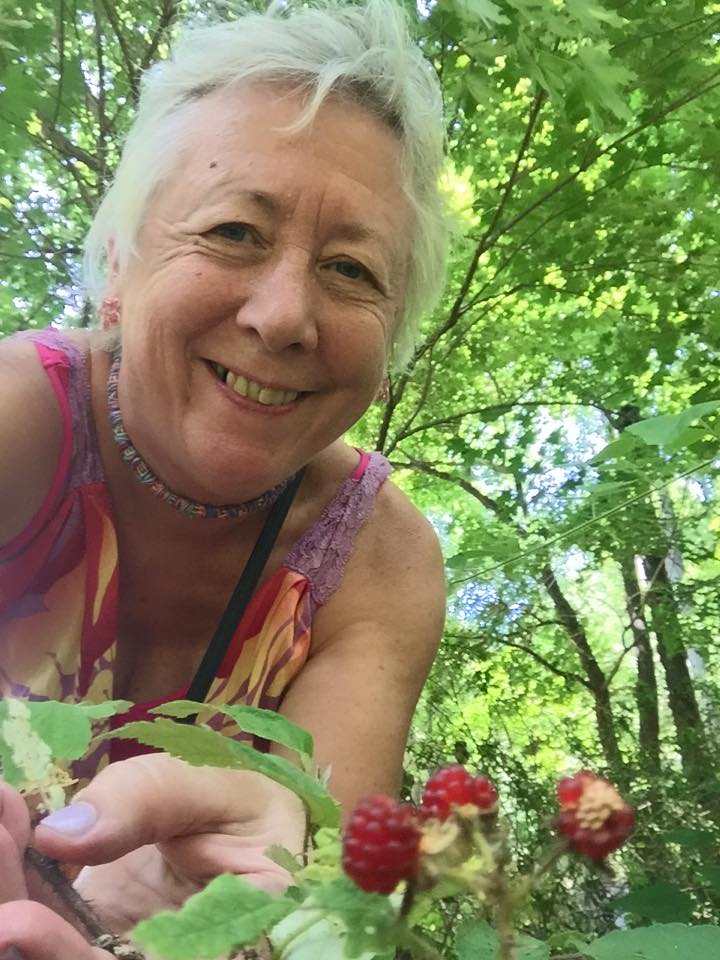Ria Hawks our NPO president picking raspberries to dye with!