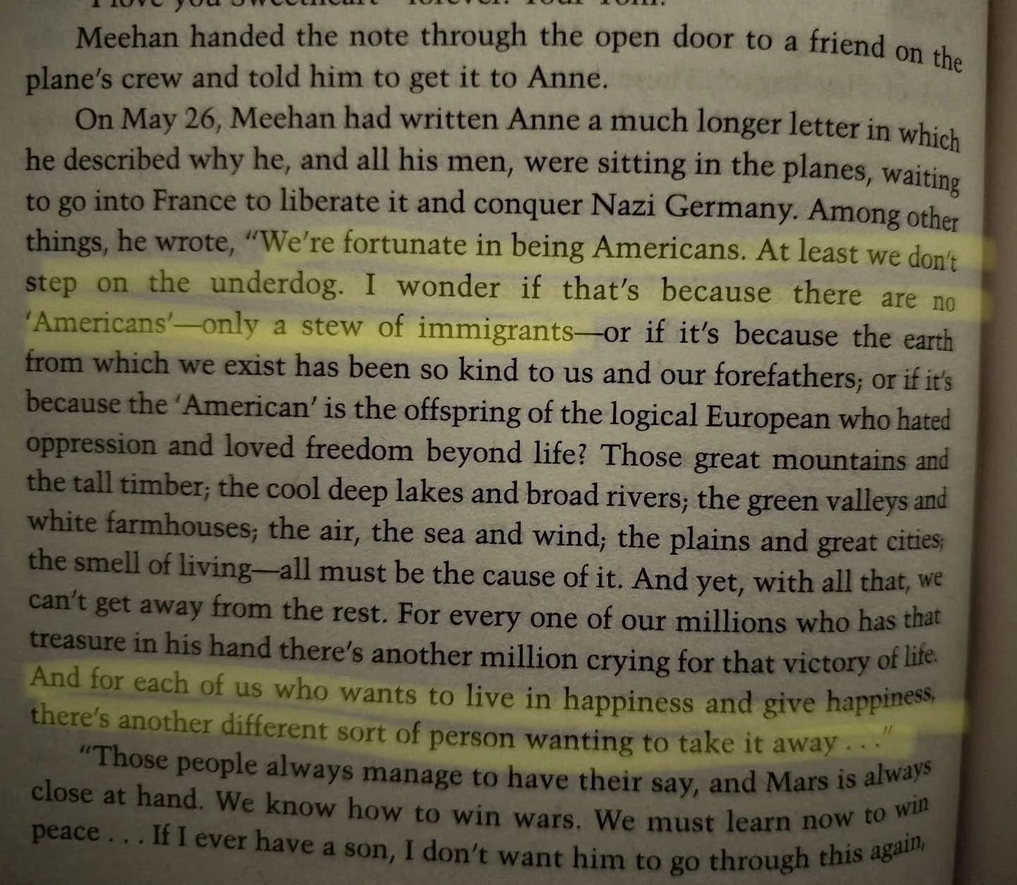 From #bandofbrothers

Meehan, if you recall, never made it to France. His plane went down. The current regime would do well to heed his words.