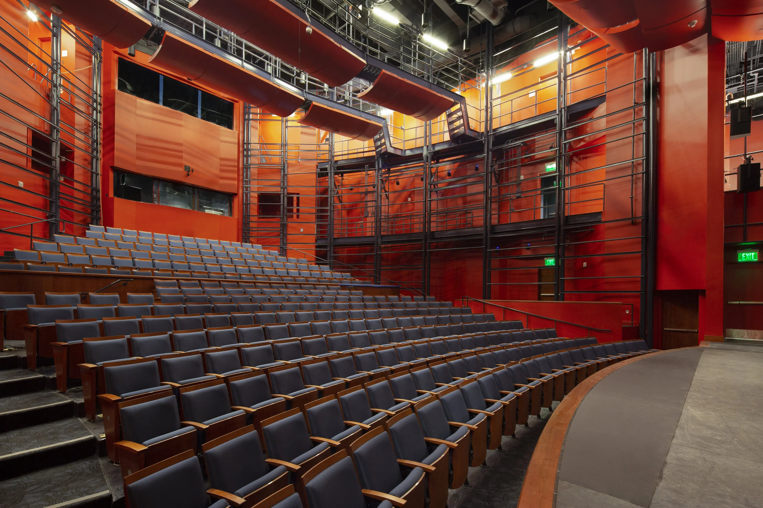 Prince George’s Community College, Performing Arts Center in Largo, MD. Architectural photograph of academic spaces and theater spaces. Melissa Newman.