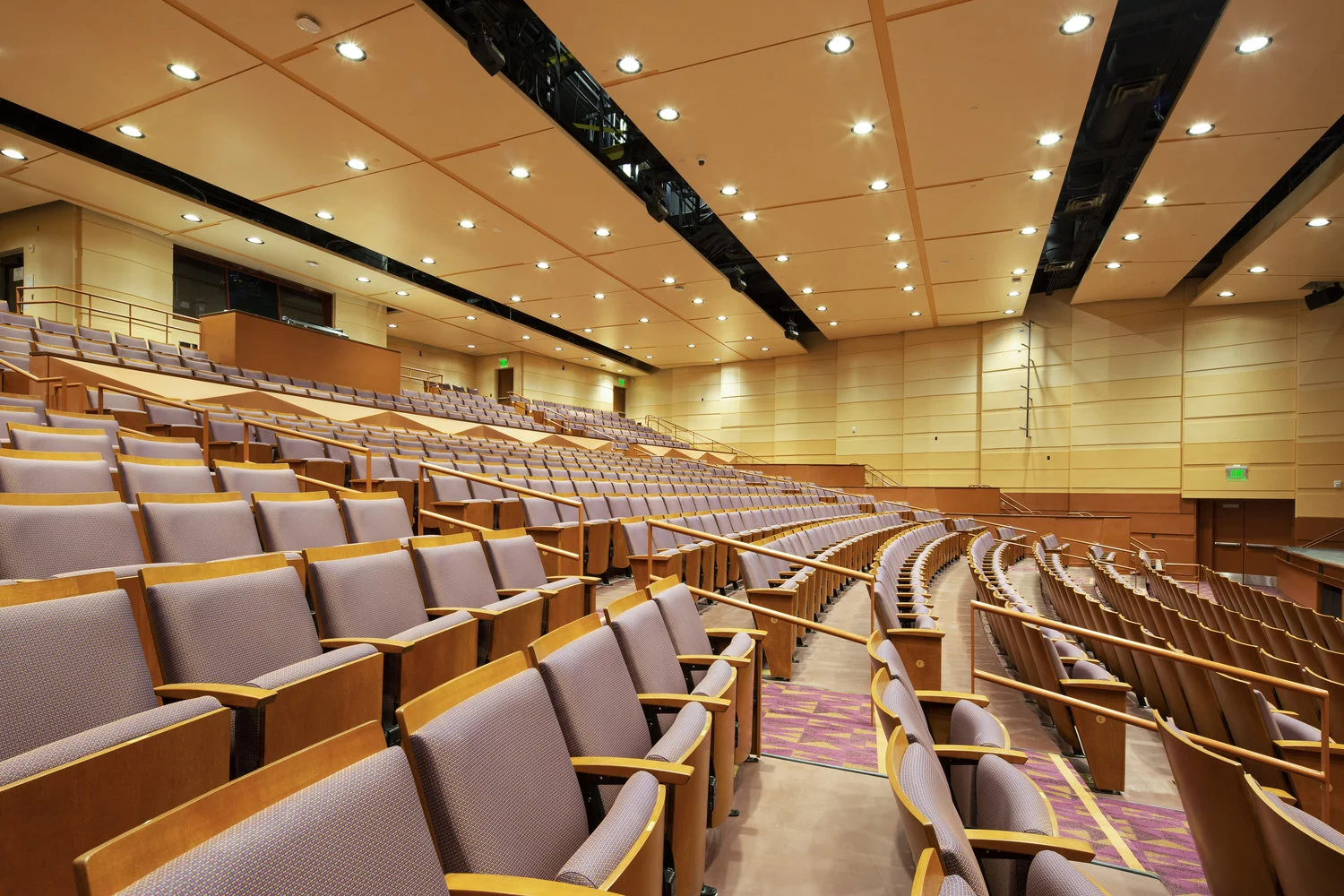 Prince George’s Community College, Performing Arts Center in Largo, MD. Architectural photograph of academic spaces and theater spaces. Melissa Newman.