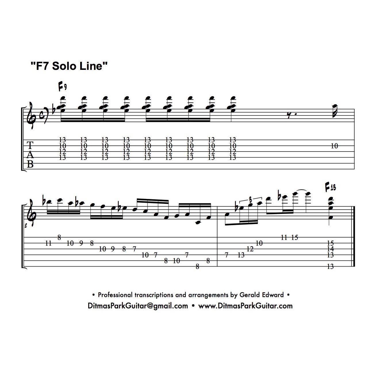 Here&rsquo;s a funky solo line that can be played over an F7 chord, using chromatic passing tones and arpeggios. 
.
.
.
.
.
#guitar #guitarlessons #guitarteacher #guitartabs #jazz #funk #ditmasparkguitar #music #learnsomethingneweveryday
