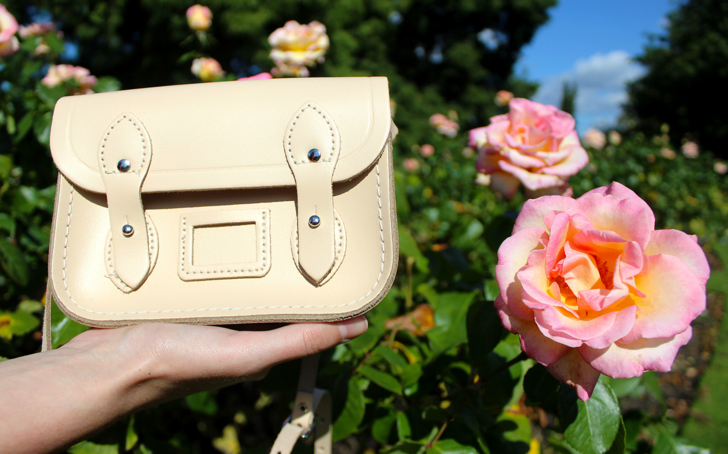 A mini bag from The Cambridge Satchel Company and a pretty pink rose.