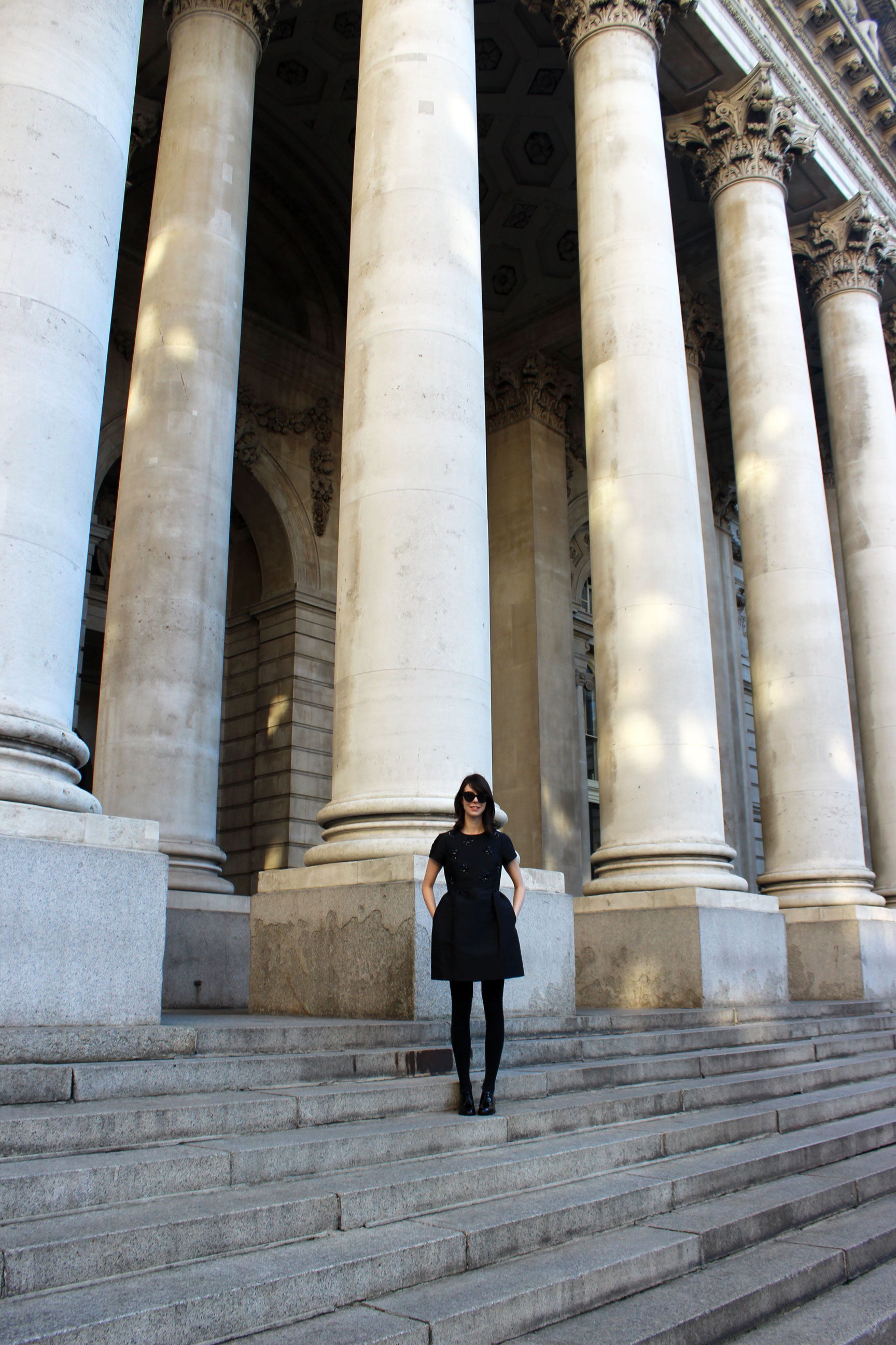 Strolling through London's Bank neighborhood in my favorite little black dress!