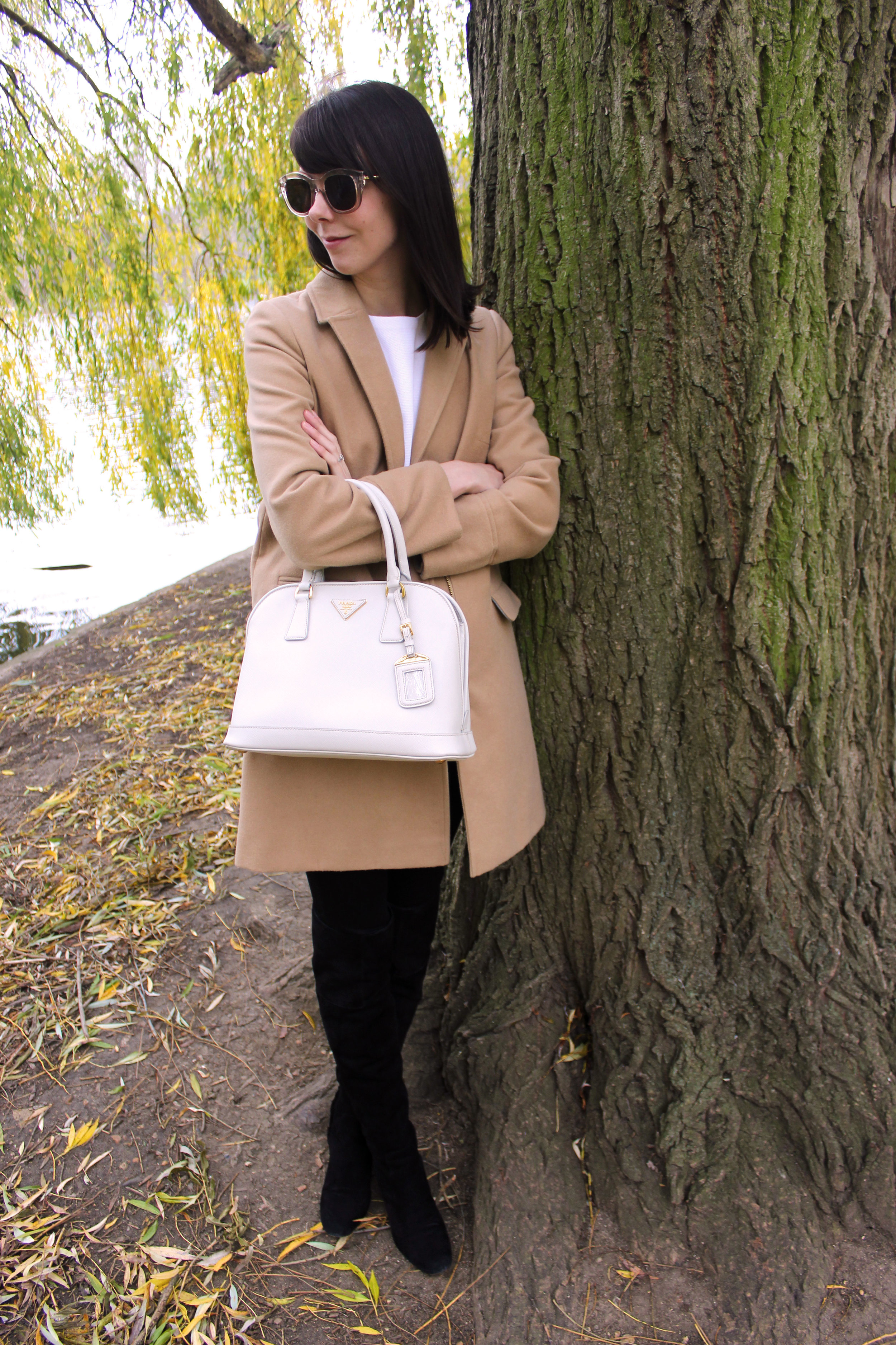 My go-to winter look - a camel coat paired with suede over the knee boots.