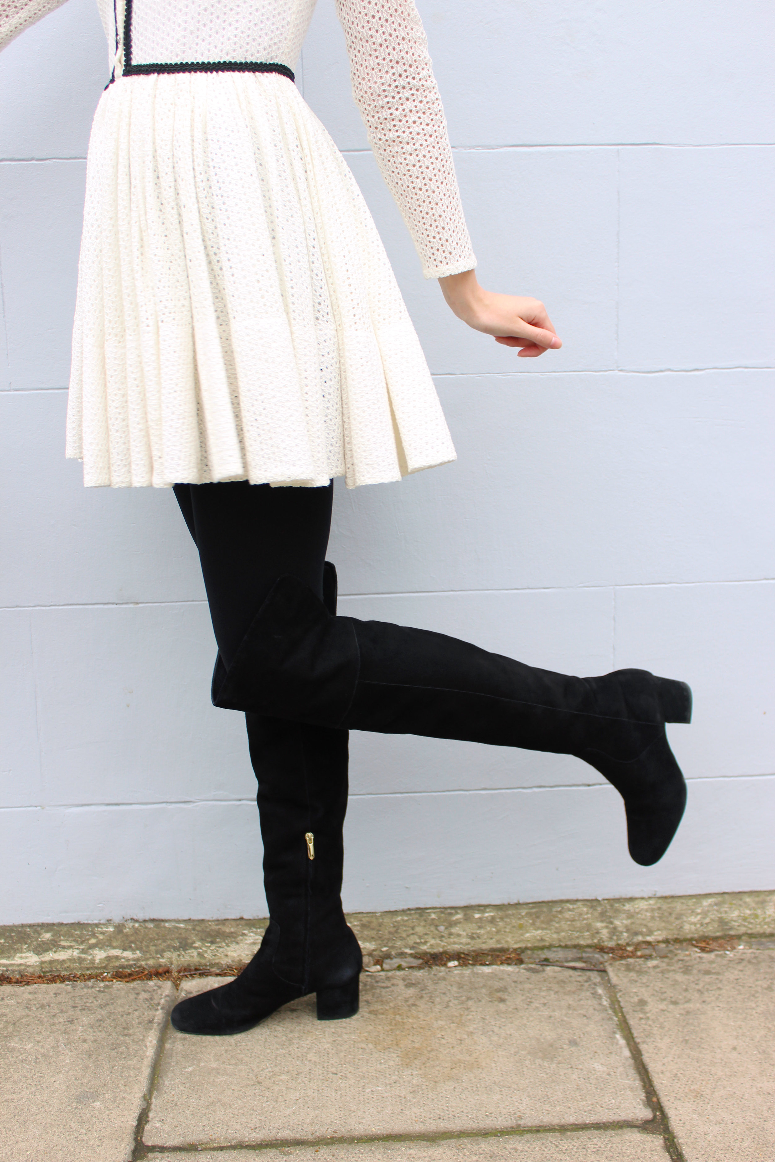Suede over the knee boots and a Maje dress.