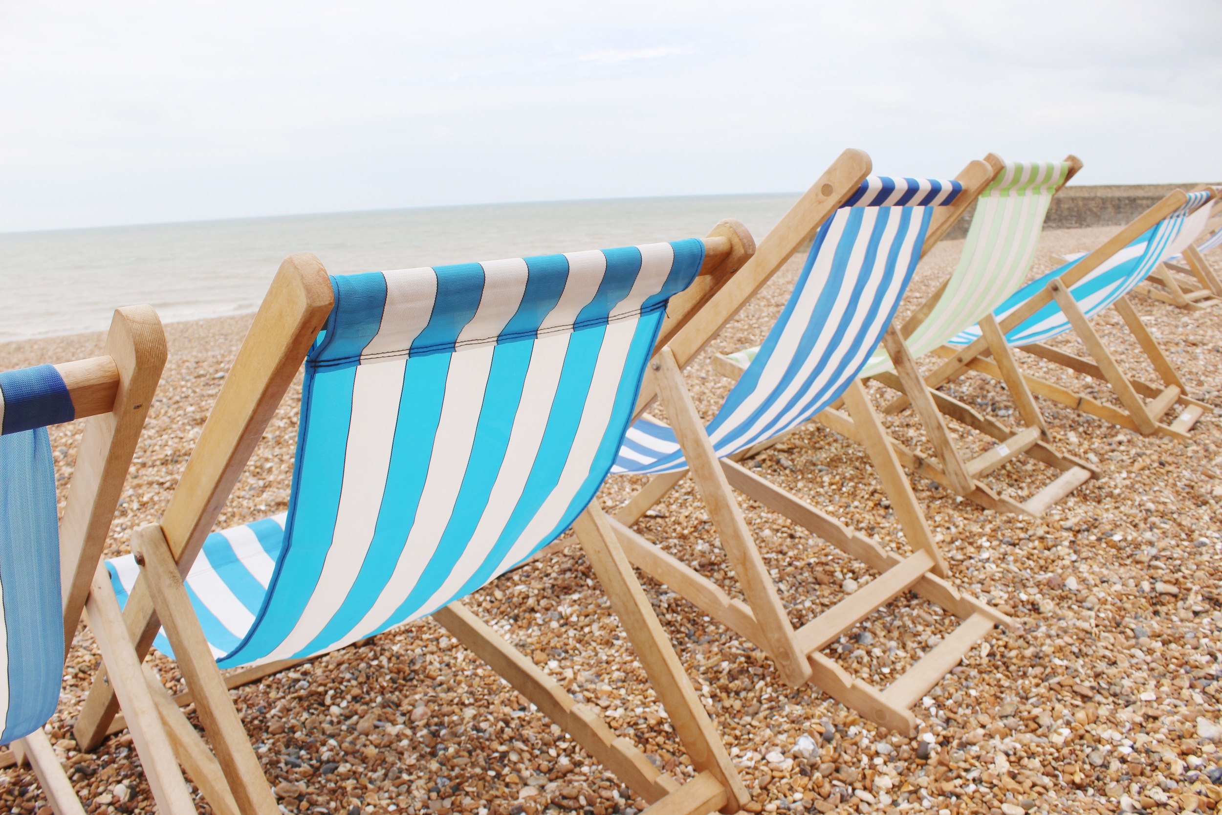 Striped beach chairs in Brighton, England