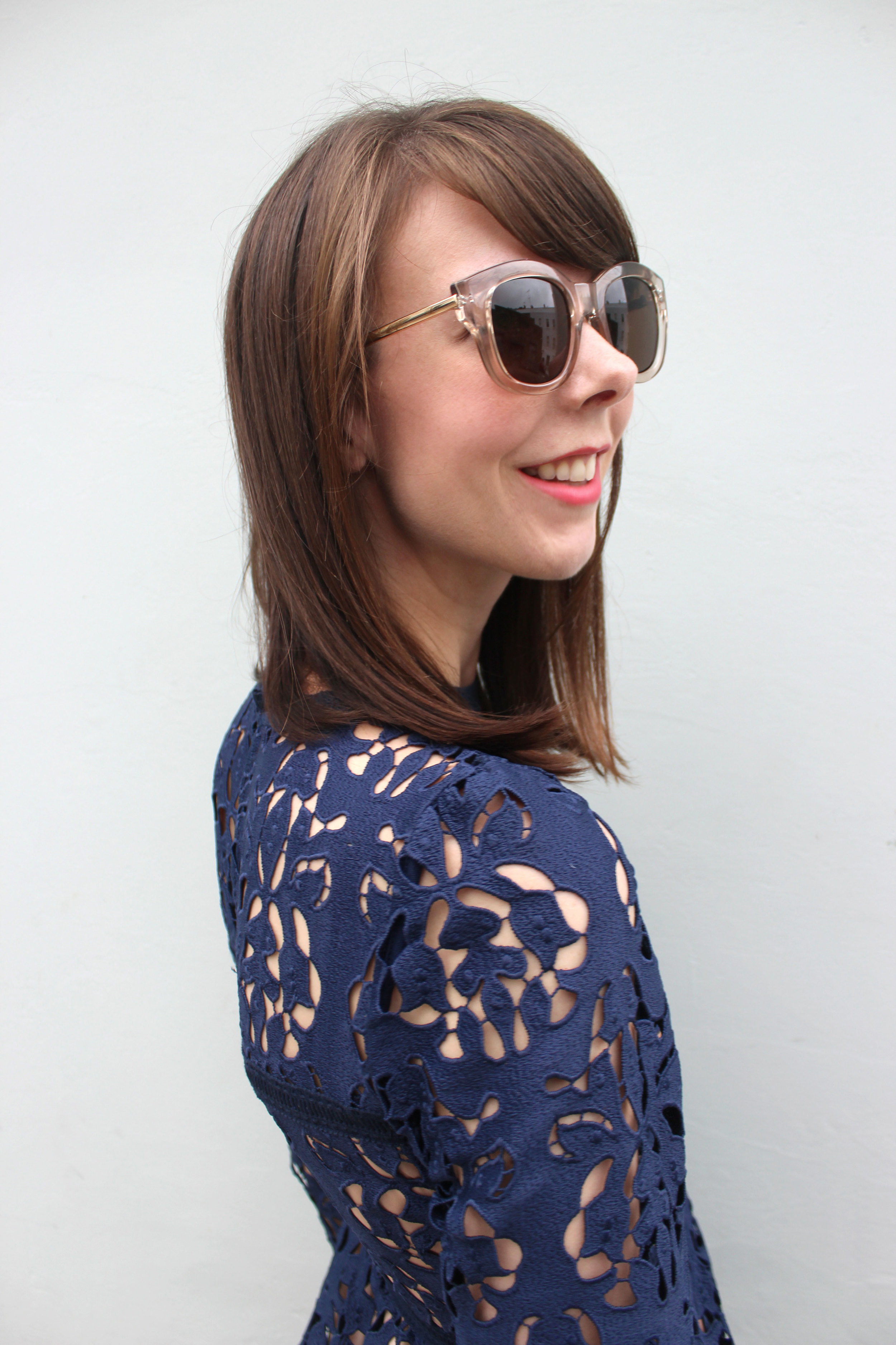 Zara lace dress, Le Specs sunglasses, Topshop lipstick