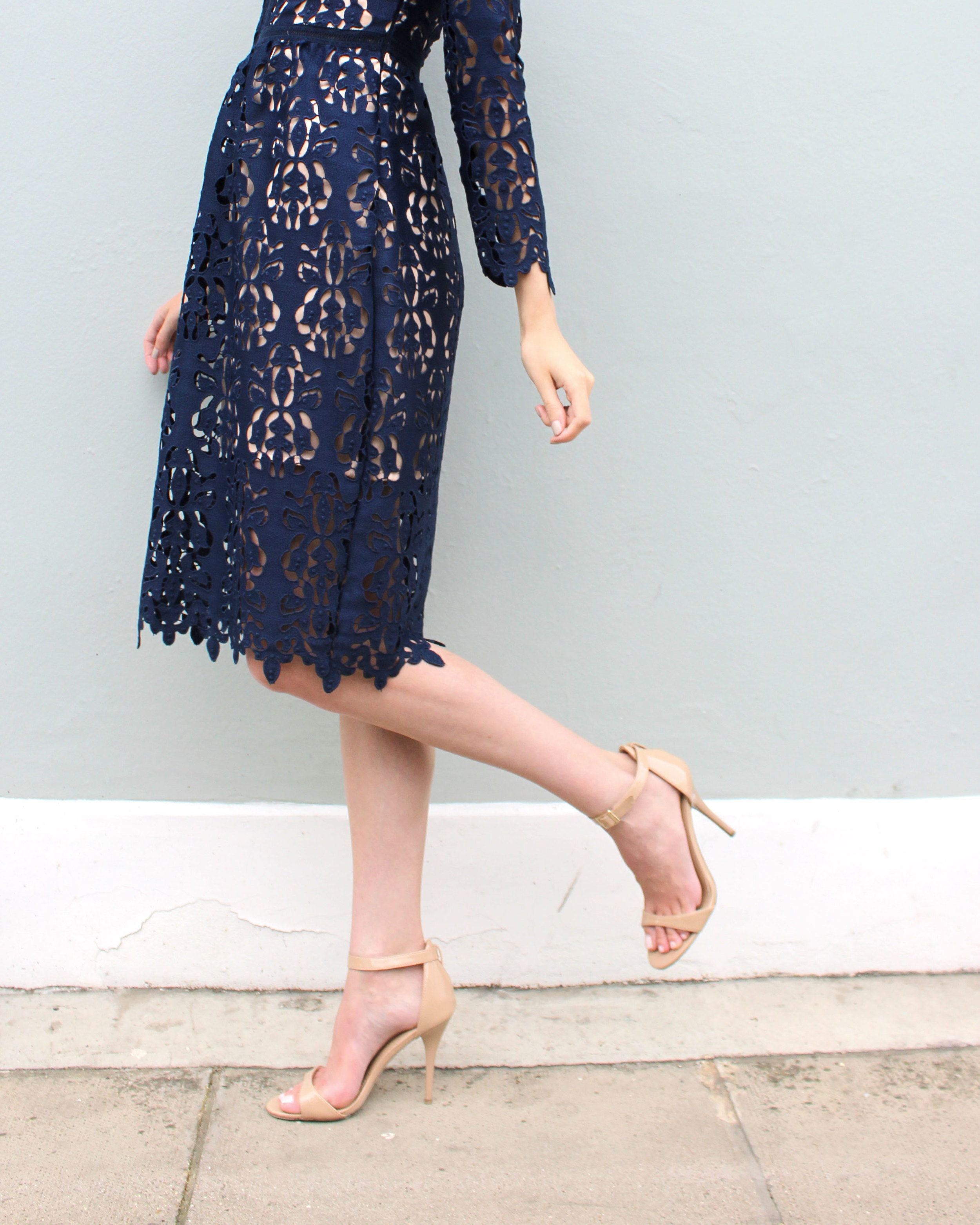 Target strappy sandals and a Zara lace dress.