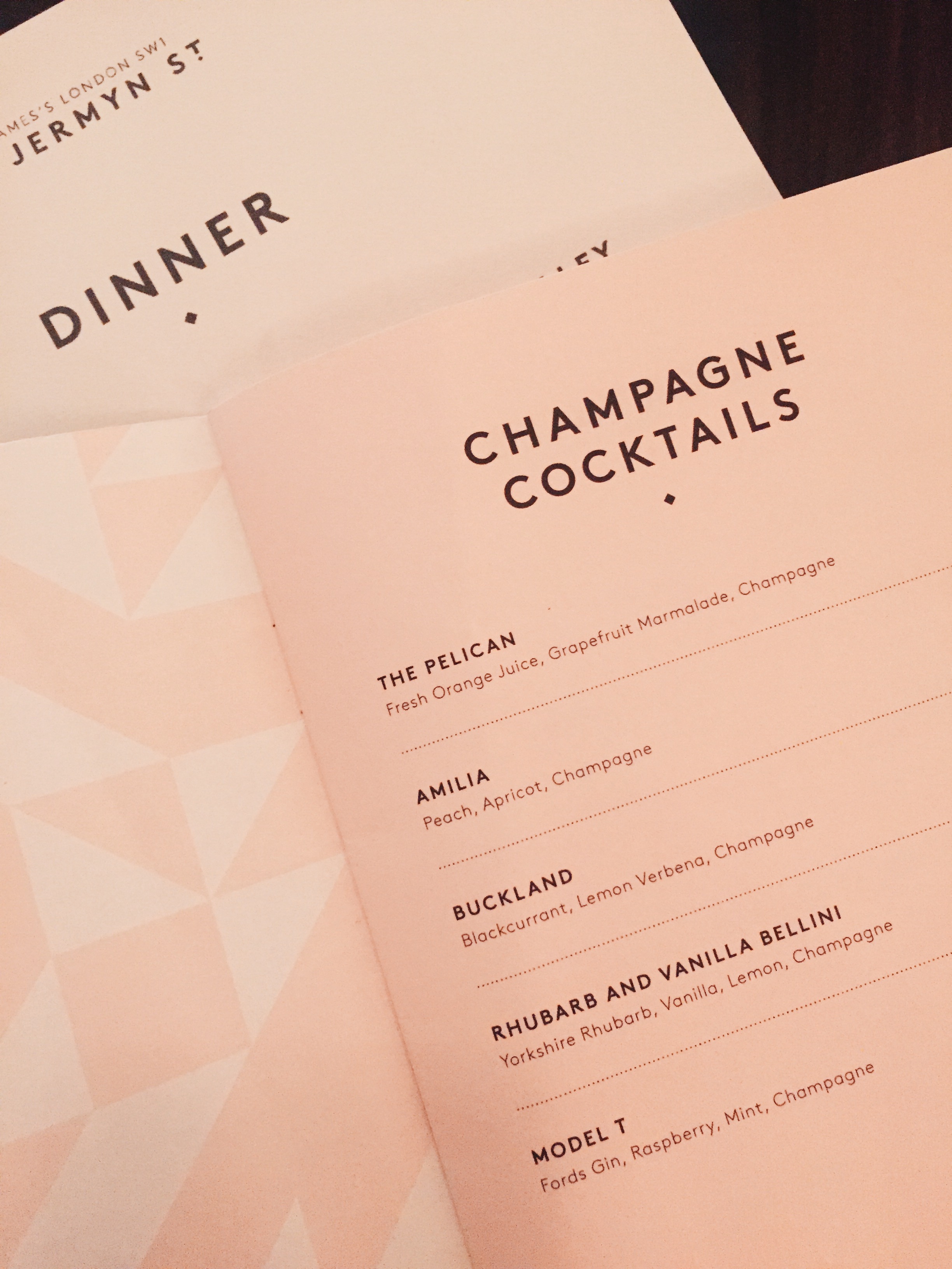 The menus at 45 Jermyn Street at Fortnum and Mason in London