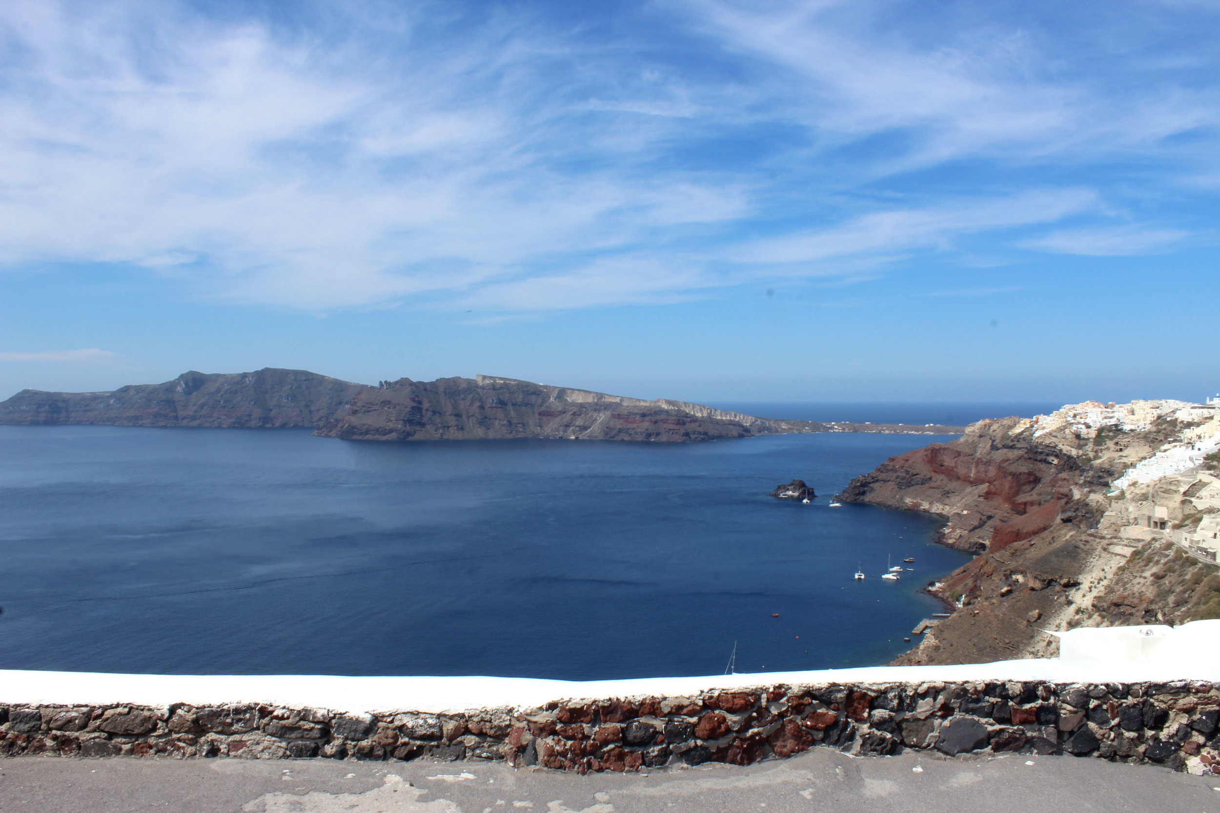 Deep blue waters and skies on the island of Santorini.