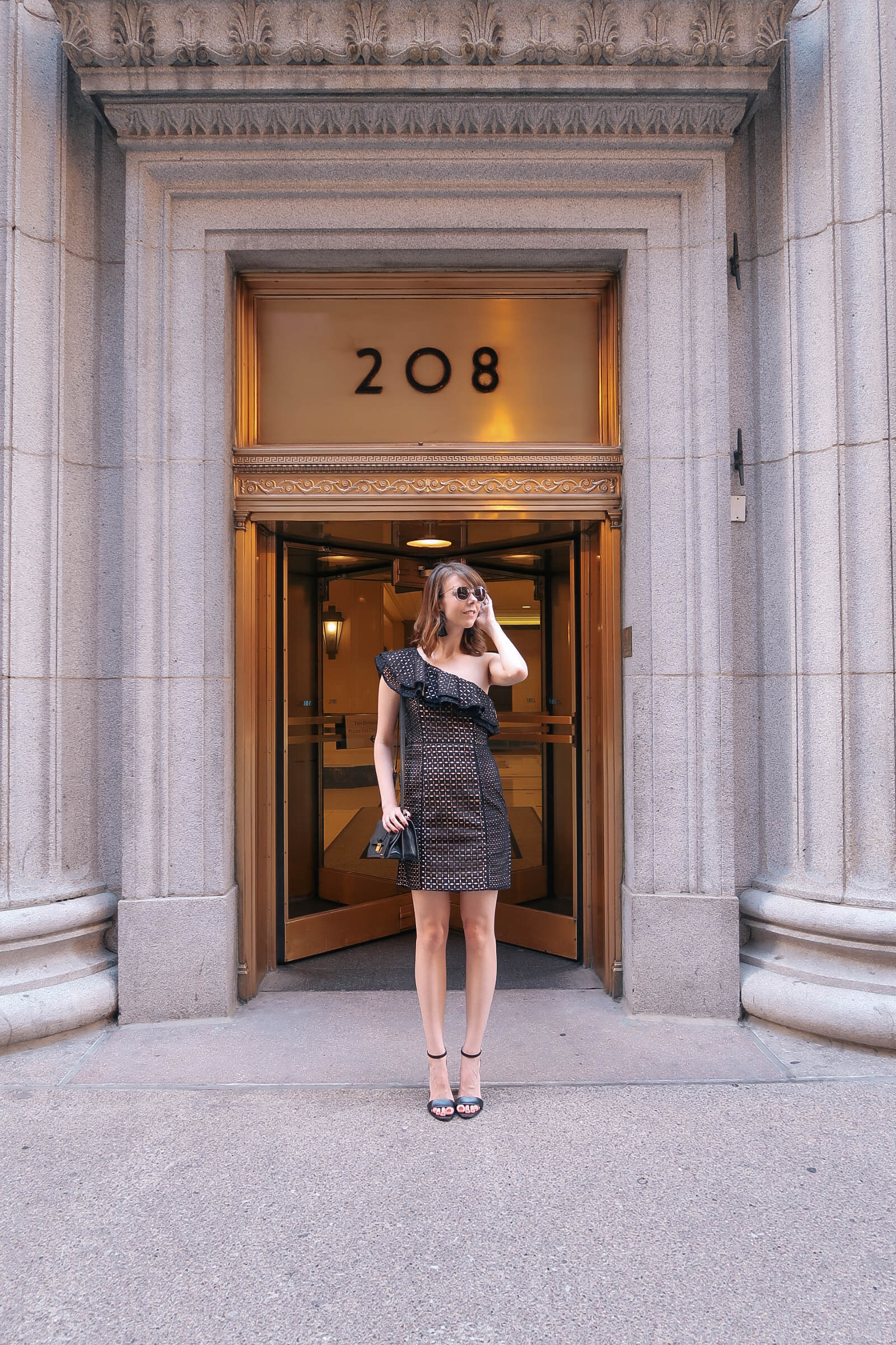 J.Crew one shoulder dress, Sam Edelman Heels, Topshop beaded earrings| A City Wedding in Chicago | Sundays and Somedays