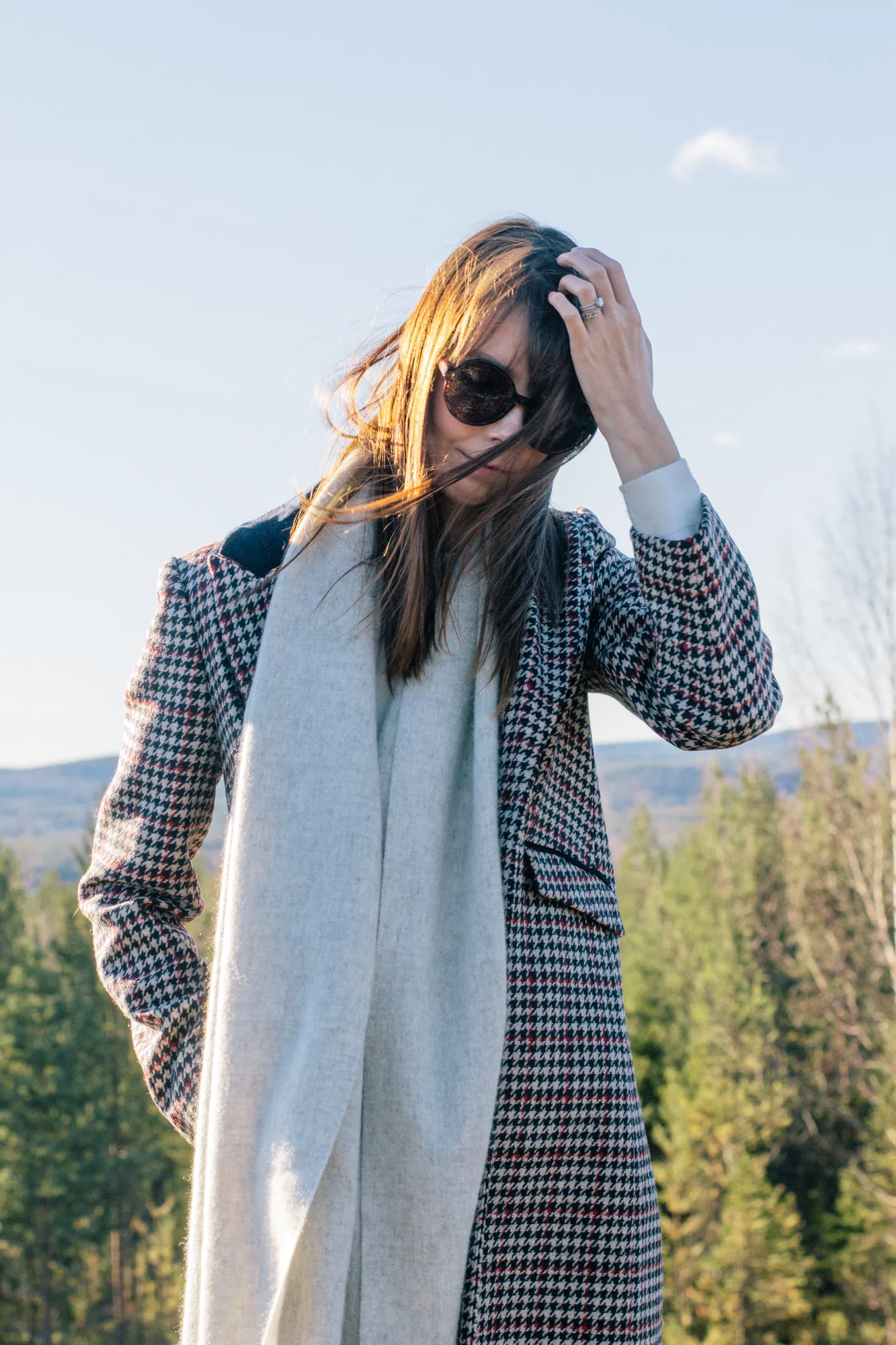 Womens Trench Coat Women's Houndstooth Wool Blend Coat Double - Main Image