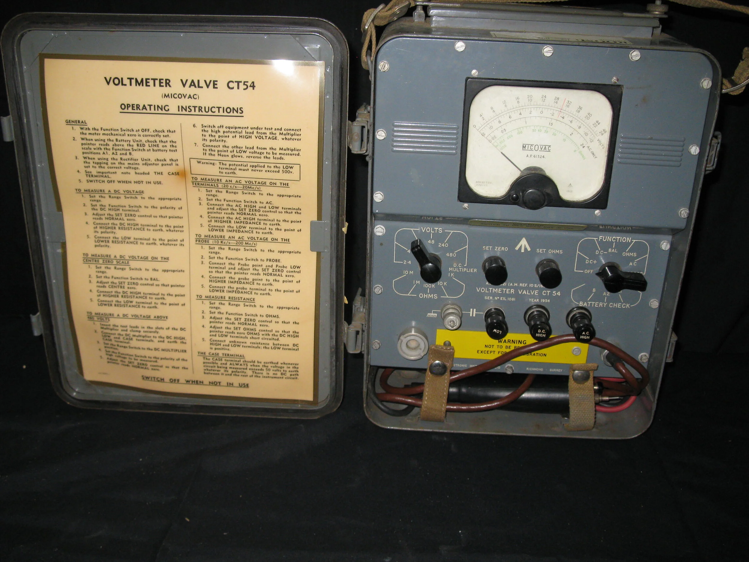 Micovac Voltmeter Valve CT54 cc1954