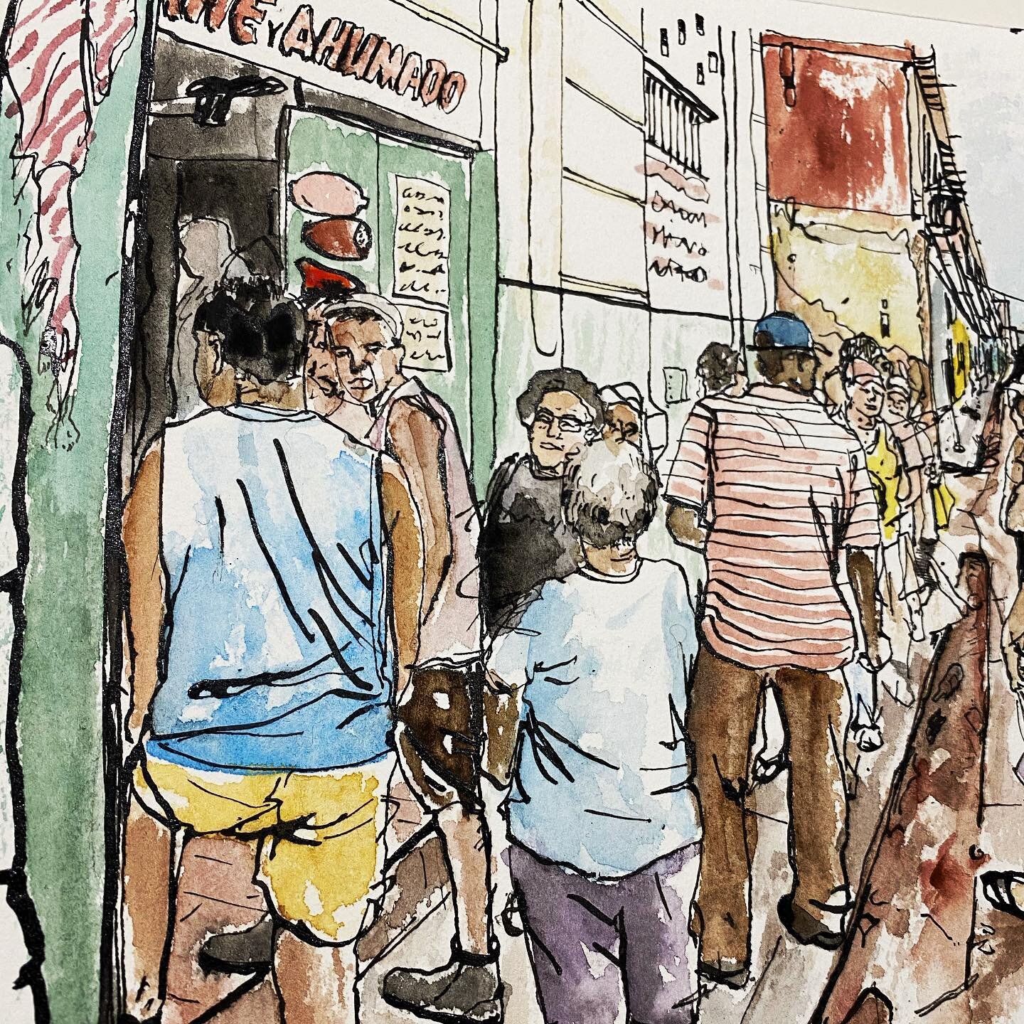 Decided to finally add some colour to this sketch. Queue for the butchers in Cuba just after they got their delivery 🇨🇺
.
.
.
.
.
.
.
.
#cuba #cubatravel #drawings #sketchbook #inkdrawing #reportage #cuban #butchers #streetstyle #streetphotography 