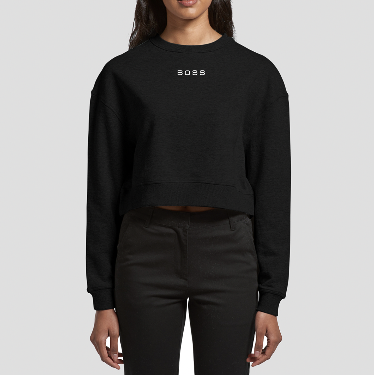 Boss female crop crew (3 colours) $65