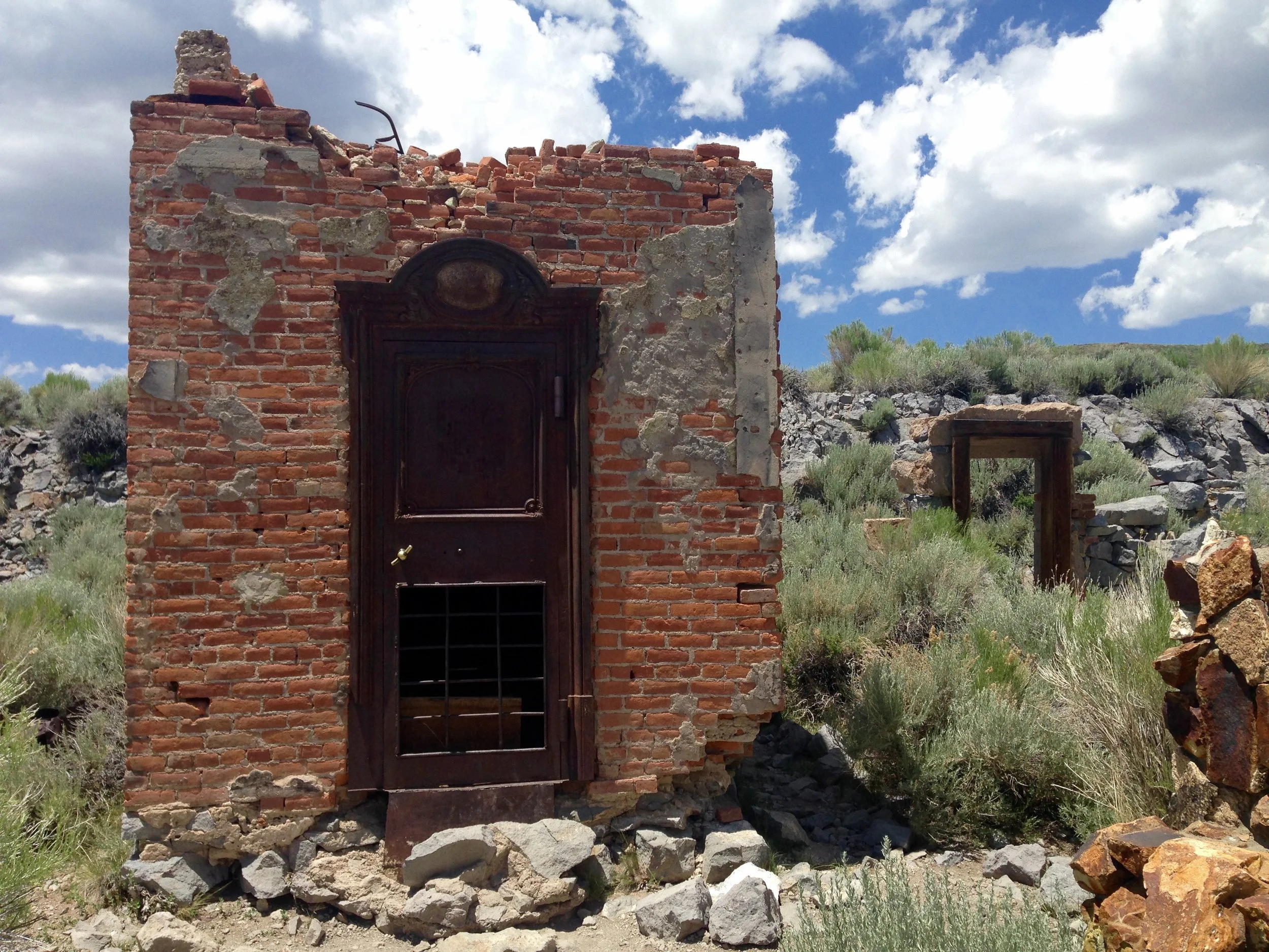 The Bodie Bank was destroyed in the 1932 fire. All that remains is the brick vault. 