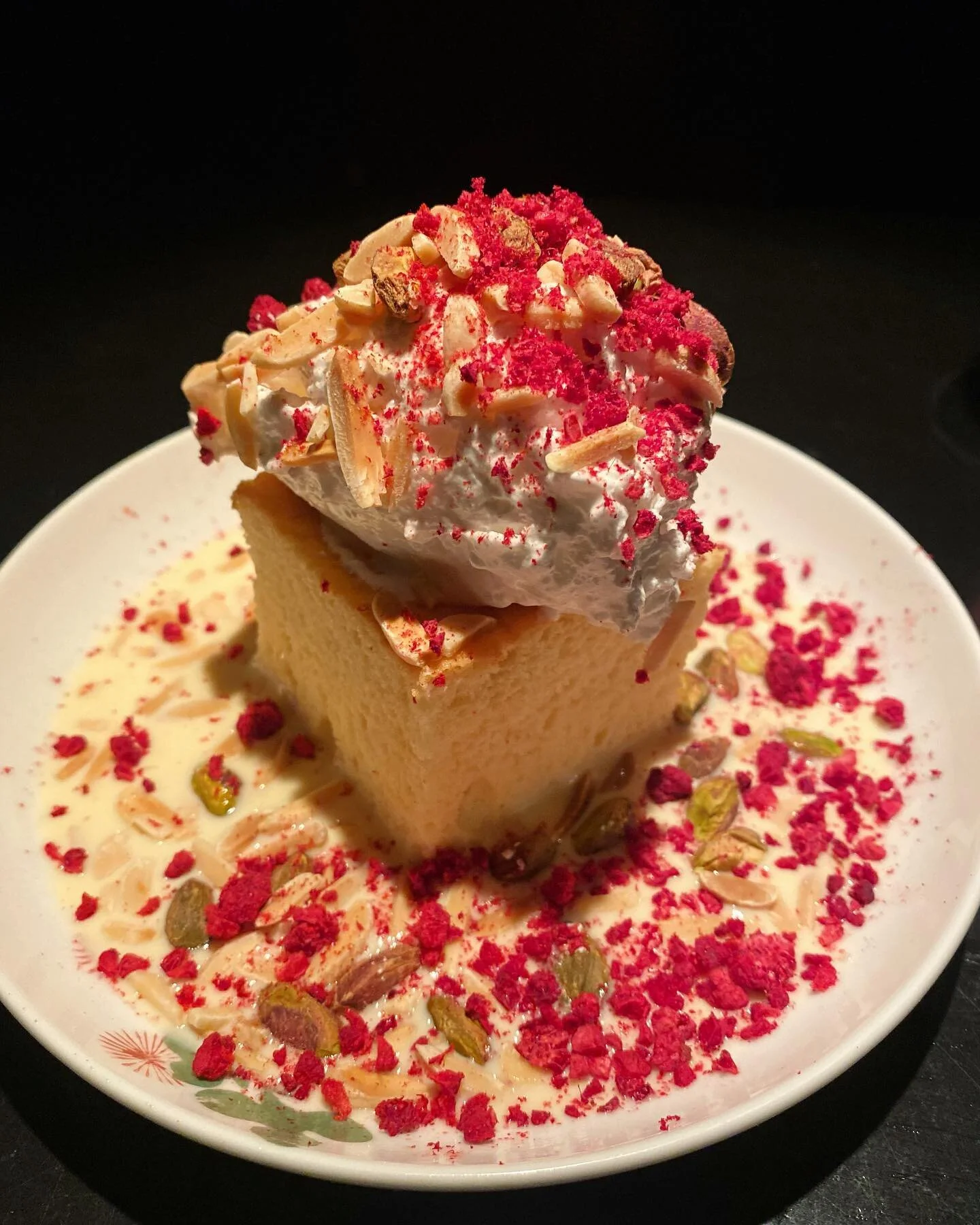 The most beautiful dessert I ever did see 🤍 Three milk cake with dried raspberries, pistachio and almond 💗
 
#foodporn #food #yummy #delicious #dessertporn #dessert #stunning #beautiful #beautifullife #lifeisart #art #arteverywhere #sydney #spicete