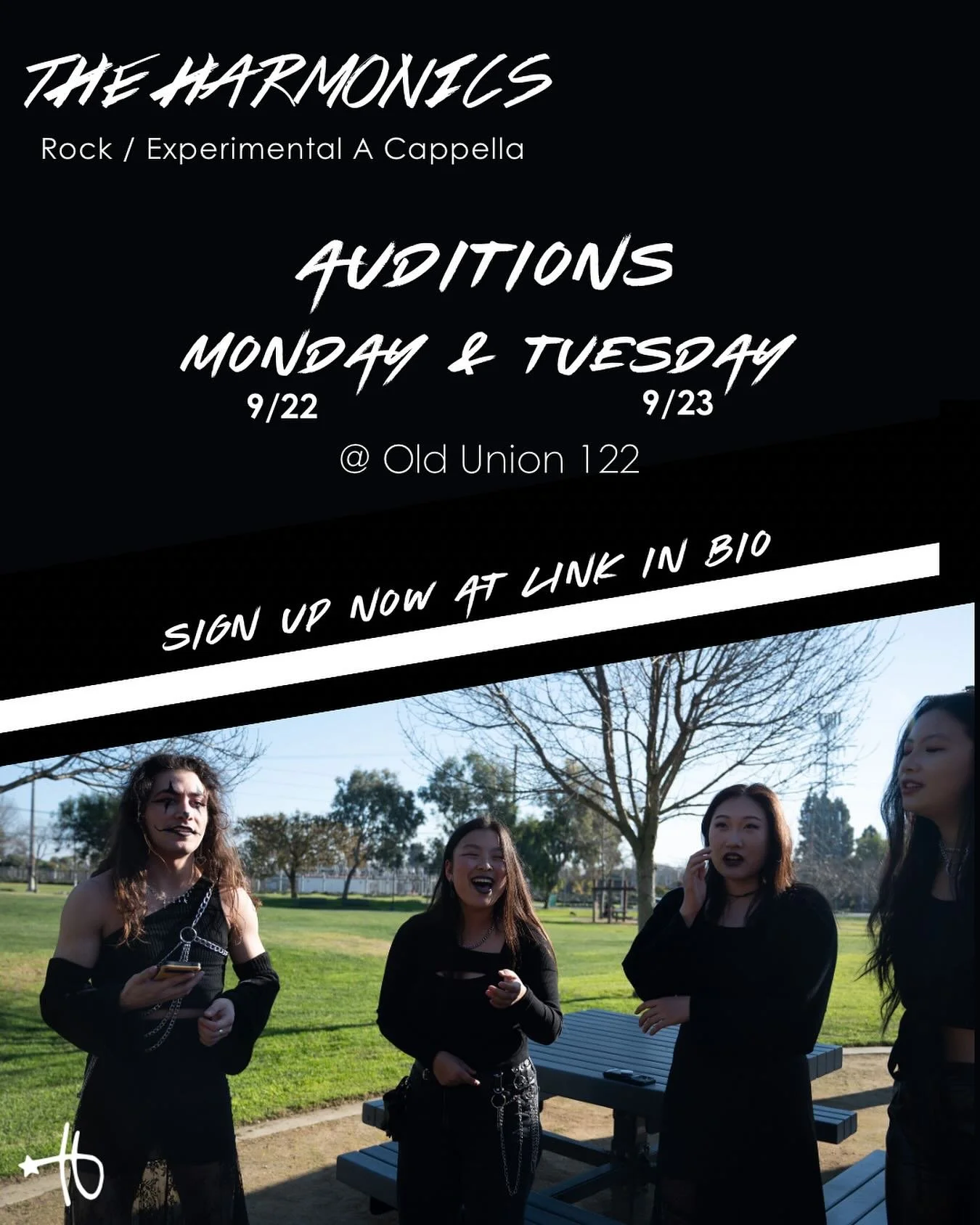 SIGN UPS ARE LIVE! Audition for the Harmonics this coming Monday and Tuesday! Find us at our table in White Plaza to chat and ask questions!