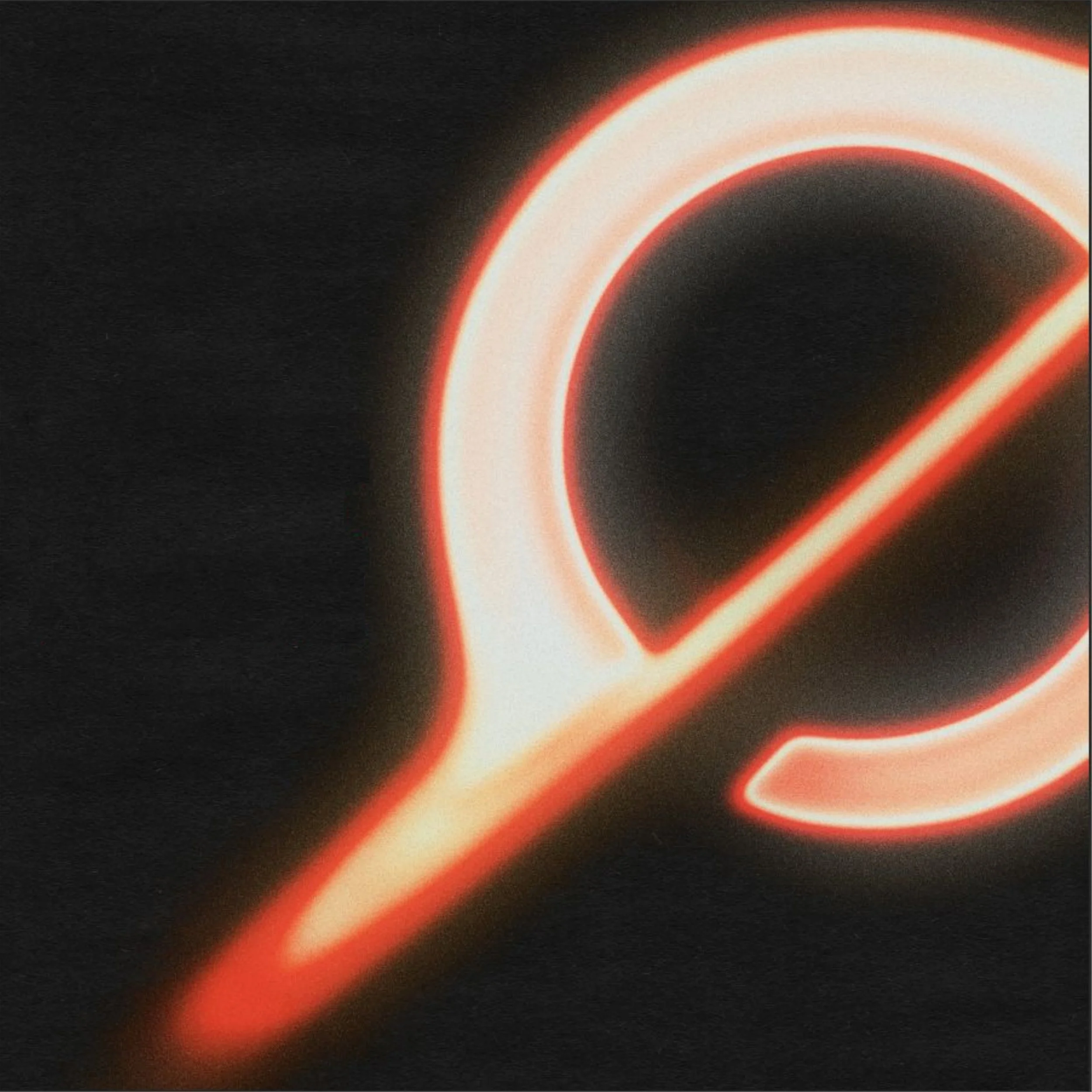 Close-up of a neon orange and red glowing letter 'Q' against a dark background.