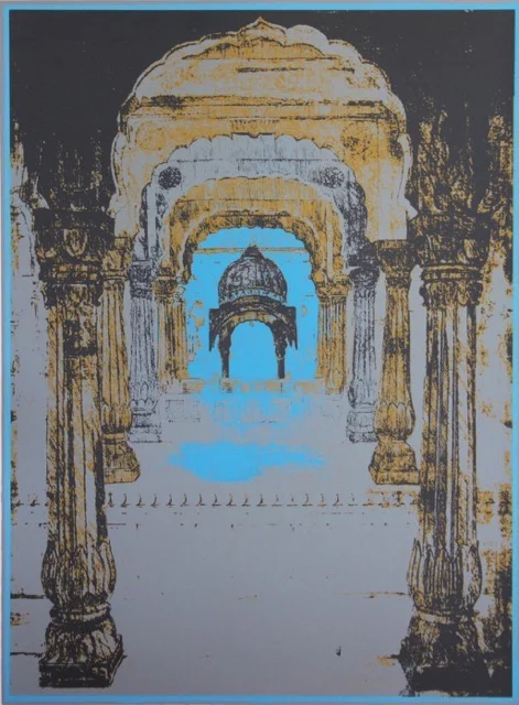 Maala Hand drawn screenprint Indian Lapis Blue Size: 56cm x 77cm