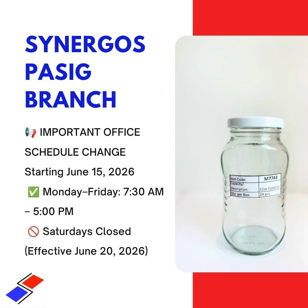 📢 OFFICE SCHEDULE UPDATE

Dear Valued Customers,

In support of the government's energy conservation initiatives, Synergos Pasig will implement a five-day workweek effective June 15, 2026.

🕢 Office Hours
Monday to Friday
7:30 AM &ndash; 5:00 PM
🍽