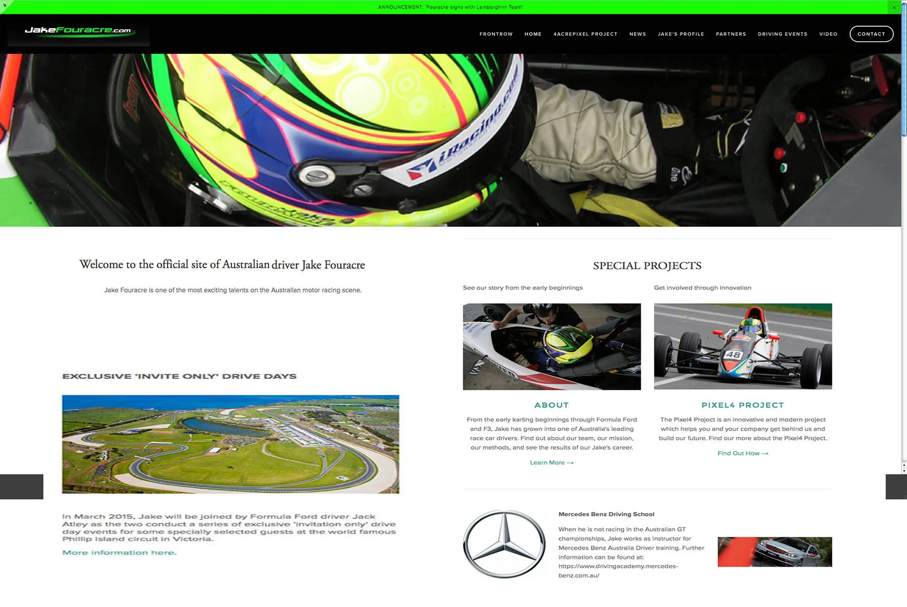 website of Australian GT Mercedes driver JAKE FOURACRE designed by PLM