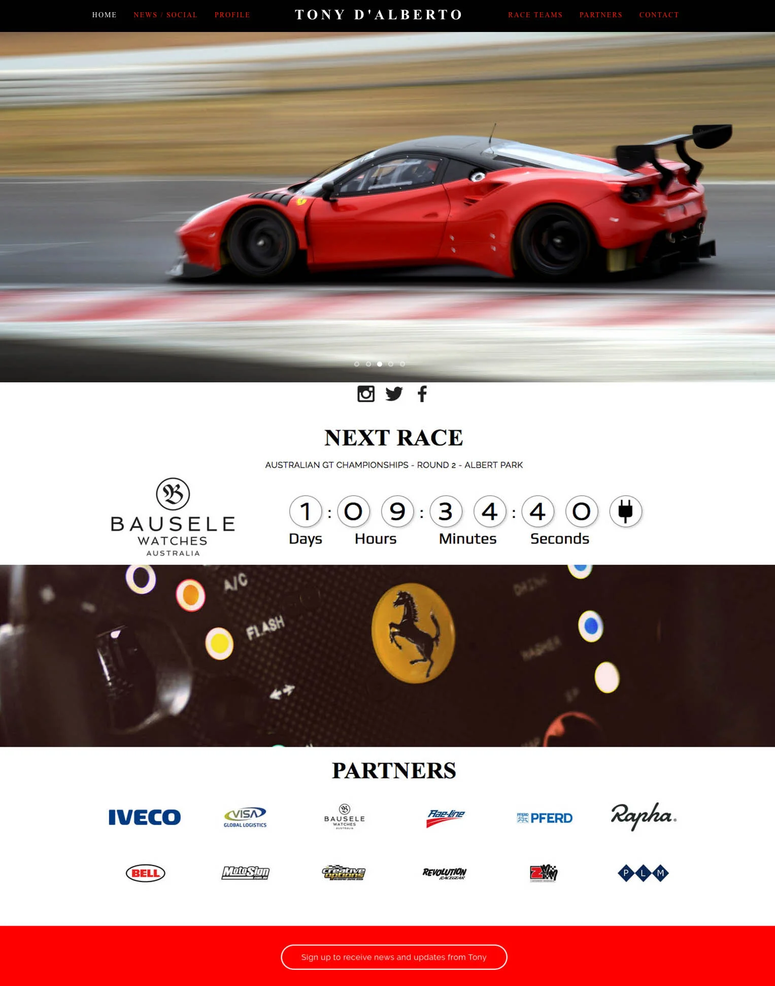 website of V8 Supercar DJR Team Penske and Ferrari GT driver TONY D'ALBERTO designed by PLM