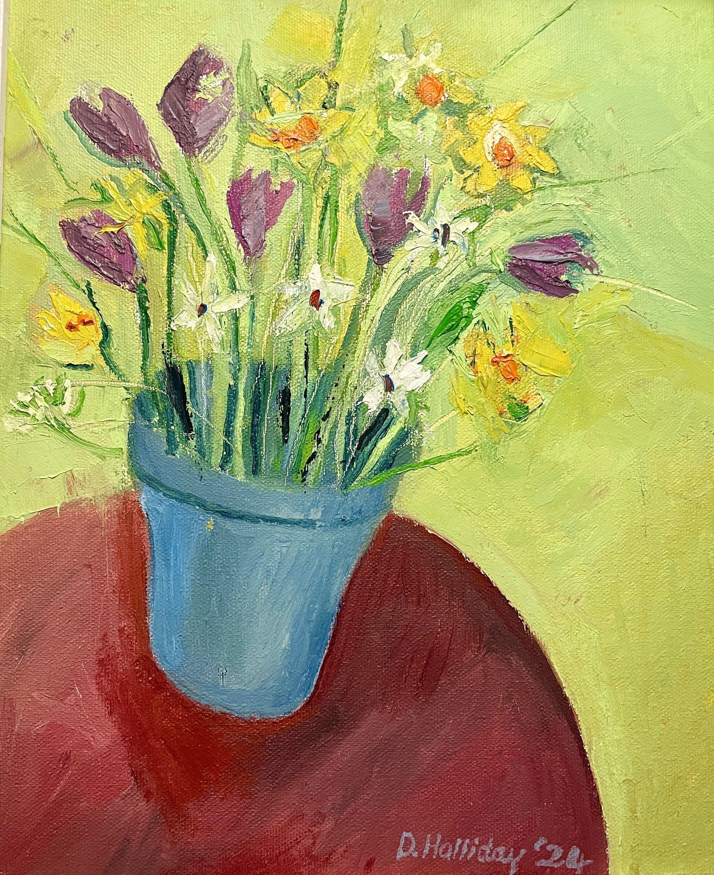 Spring Flowers on Red Table