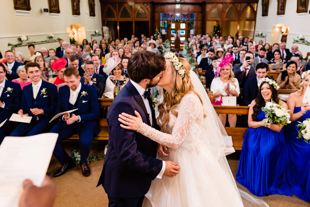 first kiss in church wedding enniskerry co. wicklow