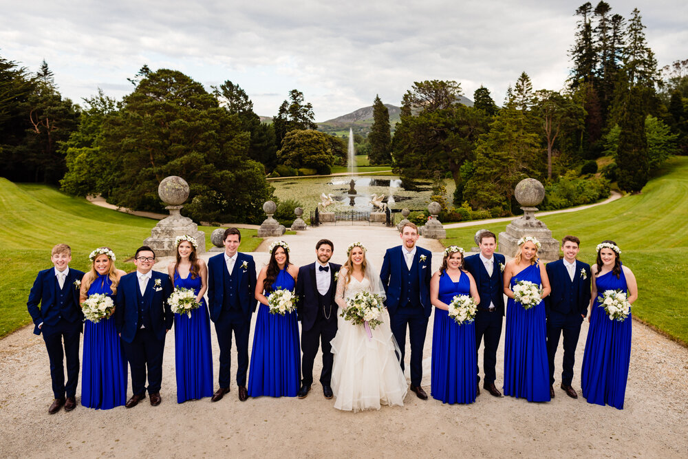 formal bridal party photo powerscourt house and back garden