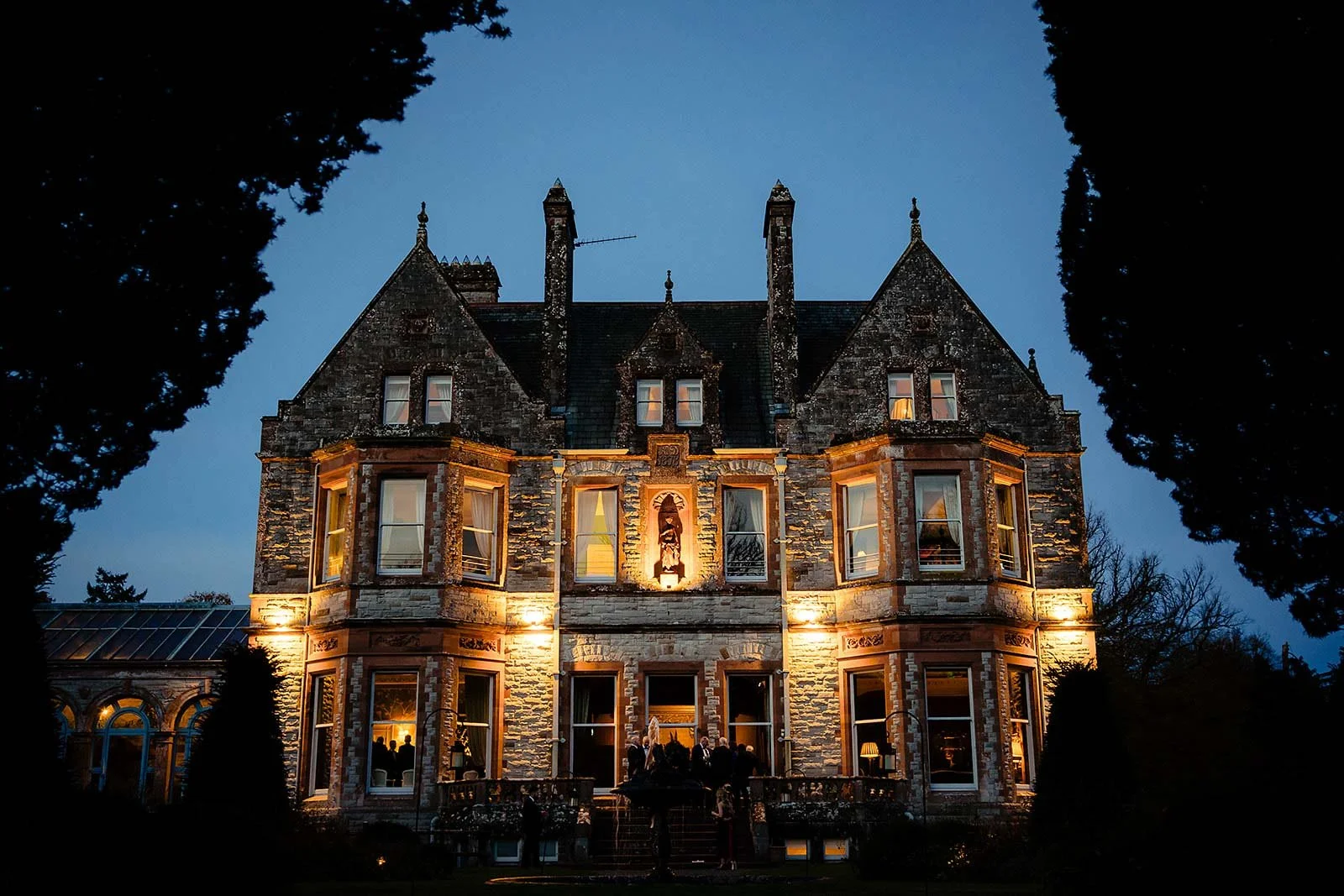 Castle Leslie wedding photograph at dusk