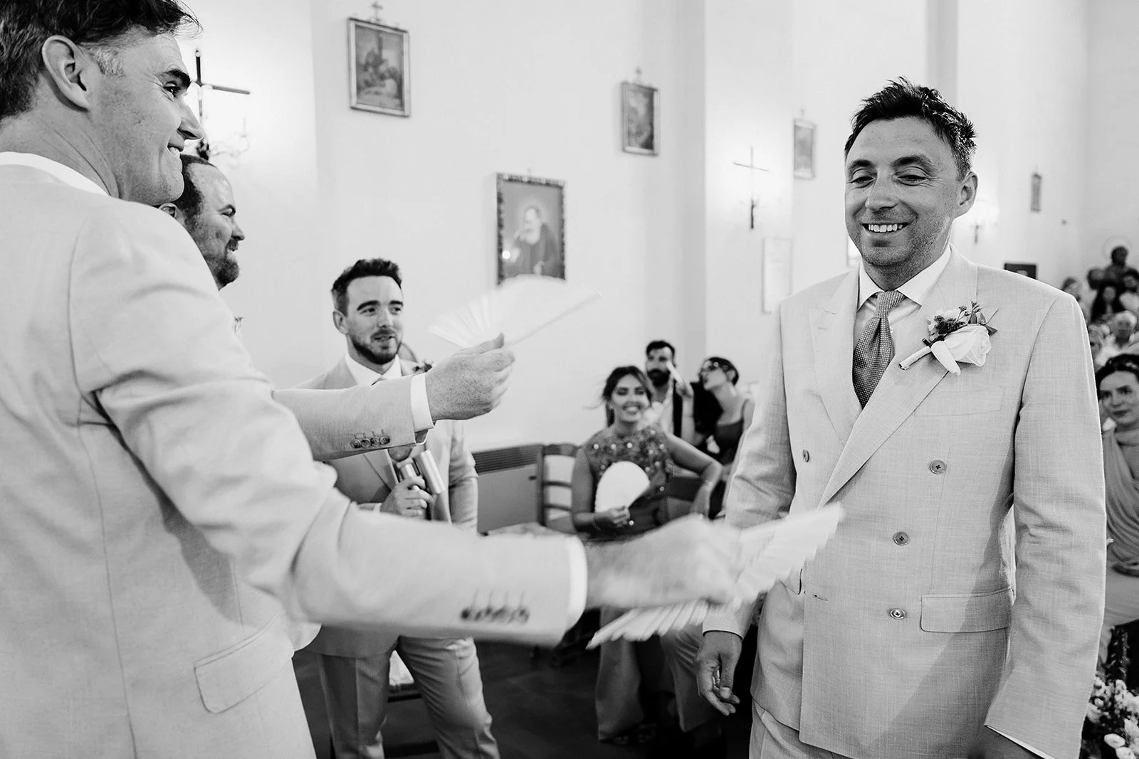 7. Borgo di Tragliata wedding photographer, Niamh and her dad walking into the chapel-11.jpg