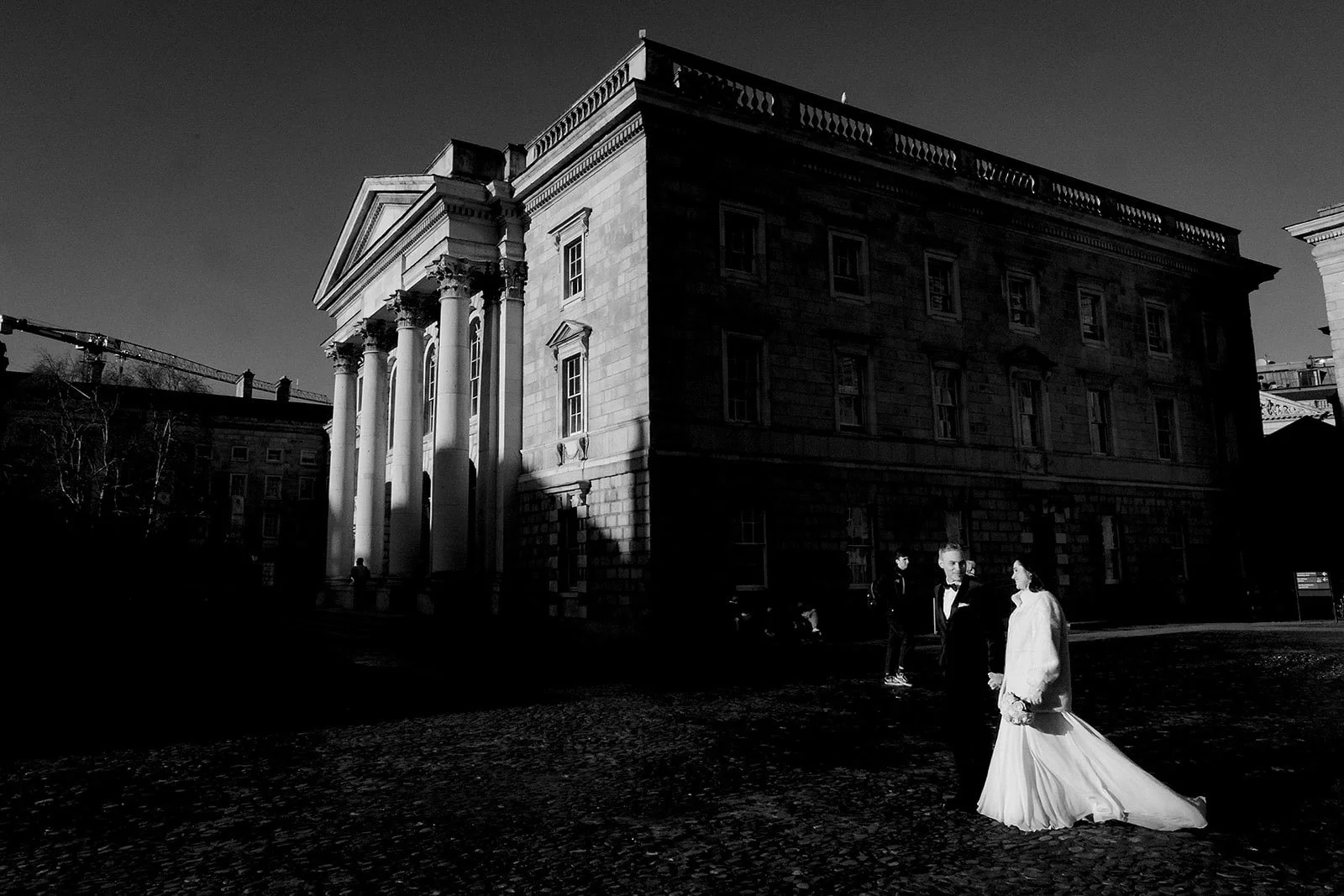 Trinity College Dublin wedding photographer – couple portraits  black and white outside chapel