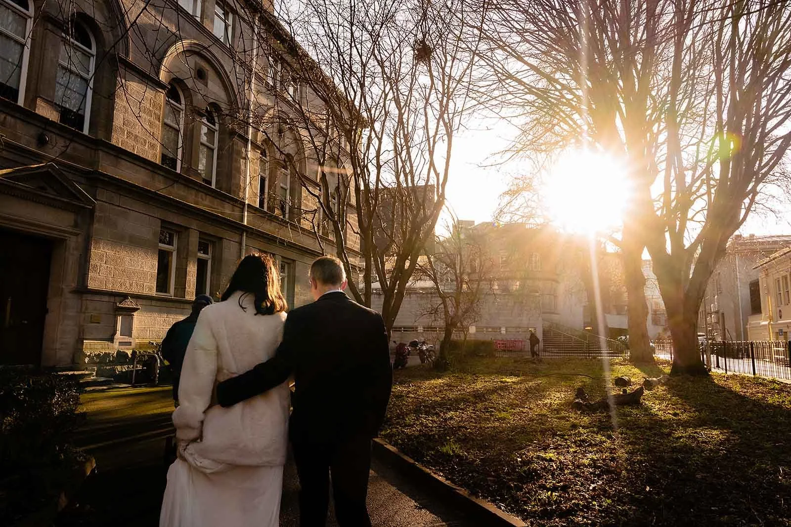 Trinity College Dublin wedding photographer – couple portraits as sun sets