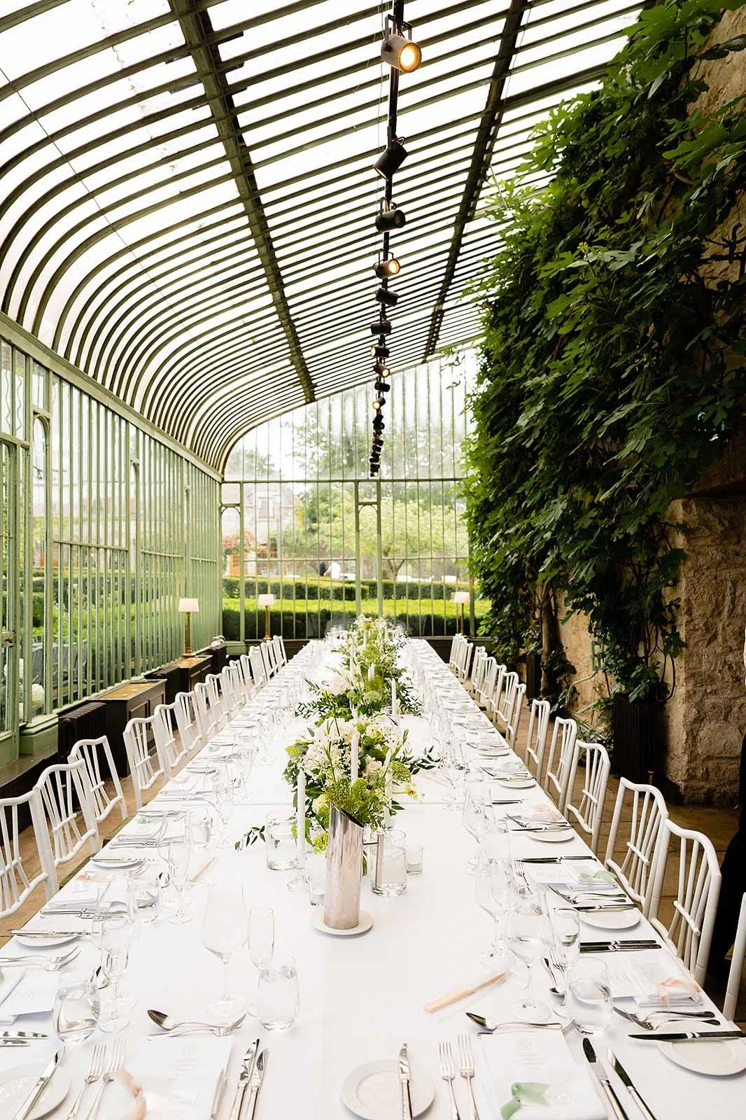 cliff at lyons orangerie dinner set up for a small wedding
