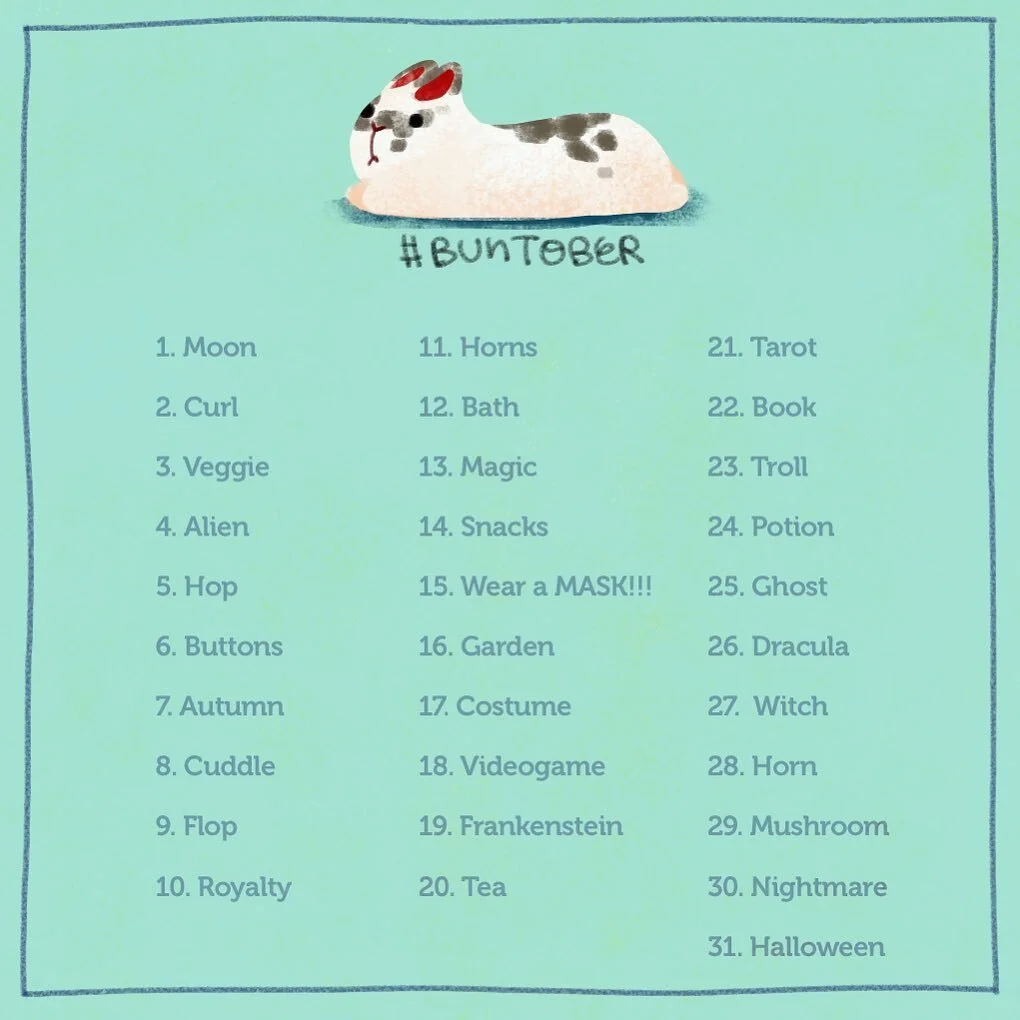 Thank you @tamallamaa to come up the list!!!!! We are doing #Buntober  and I will start a piece of Buntober piece each day and post time lapse on my patreon! Also yay stuff will ship out tmr for all my #patrons ! #thelittleredhouse