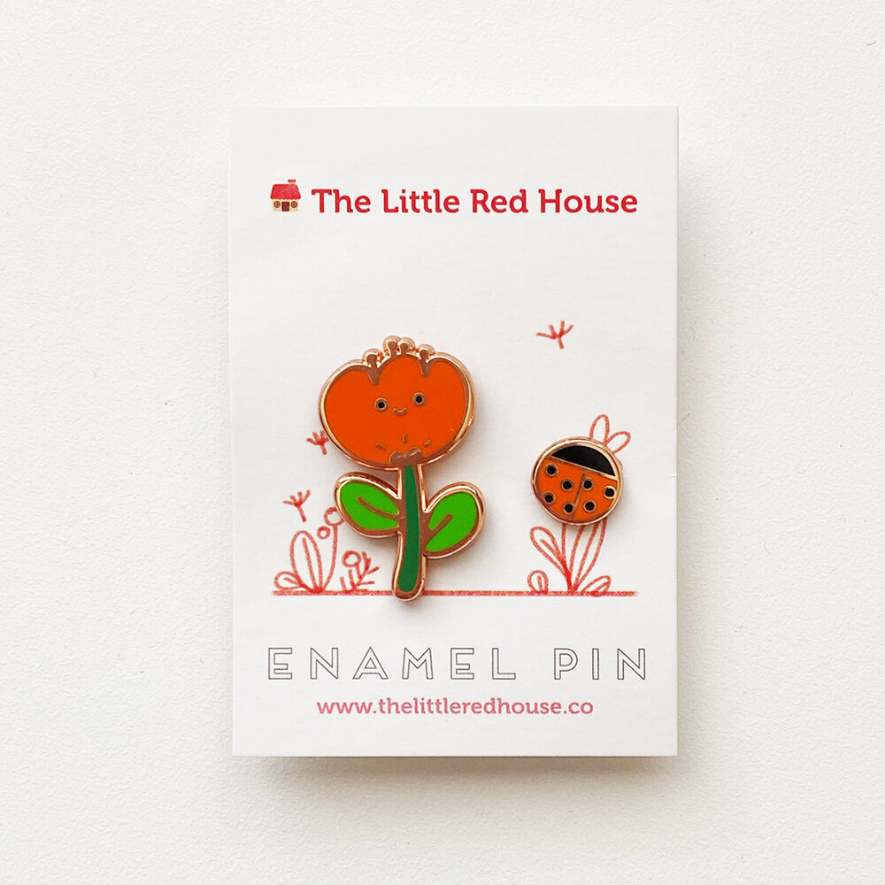 Flower and Lady Bug Set Rose Gold Plating Enamel Pin Set — The Little Red  House