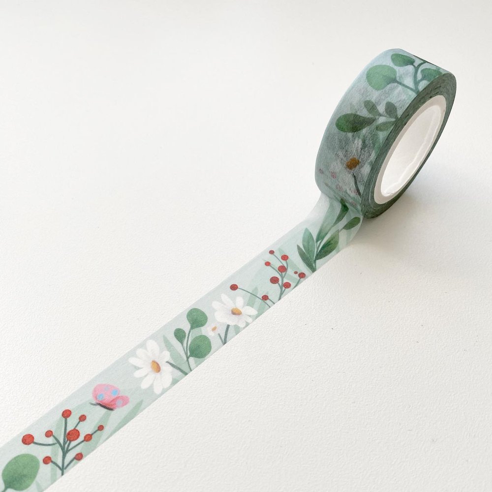 1.5cm Sage Color Floral Washi Tape — The Little Red House
