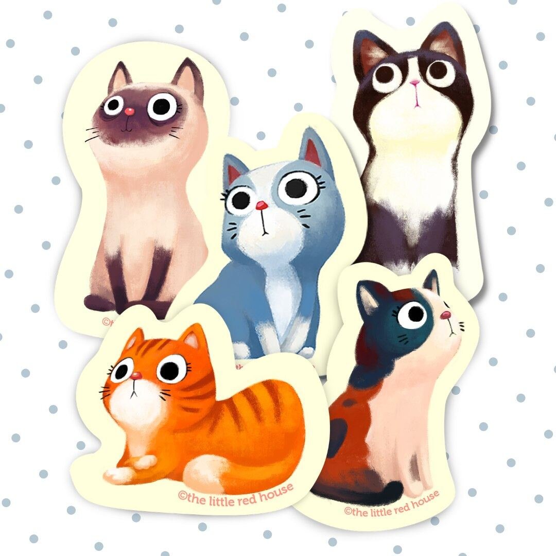 🐾 Happy National Cat Day!!! 🐈&zwj;⬛🐈
🐾
🐾
🐾
 #littleredhouse #thelittleredhouse #stationerylove #stickerart #caturday #nationalcatday #smallbusiness #shopsmallbusiness #catstickers